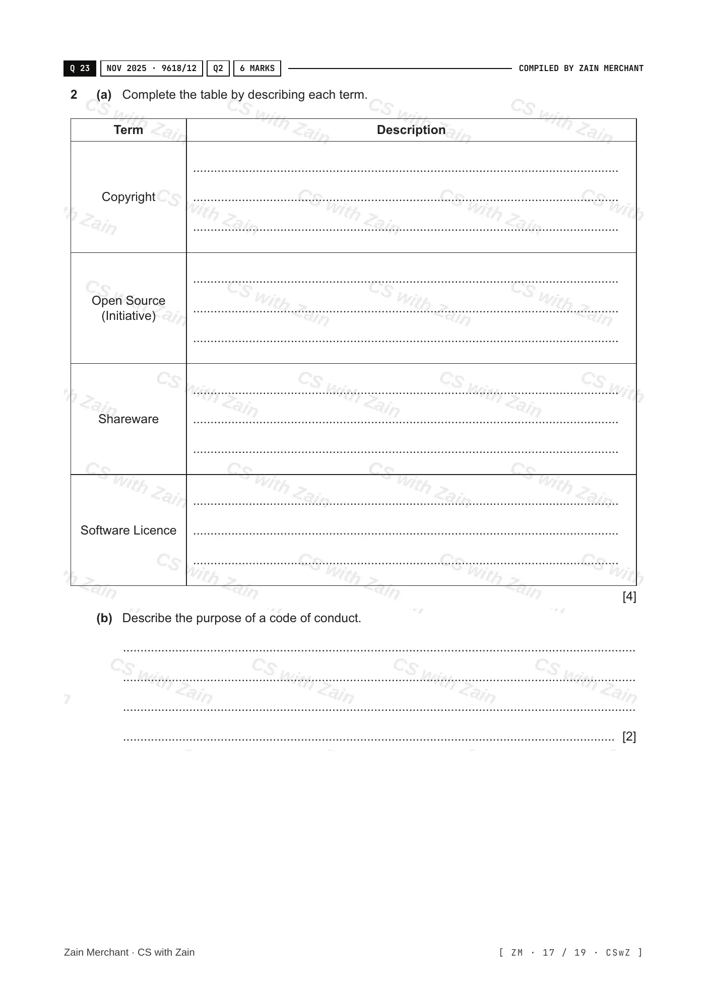 7.1 Ethics and Ownership questions, page 16