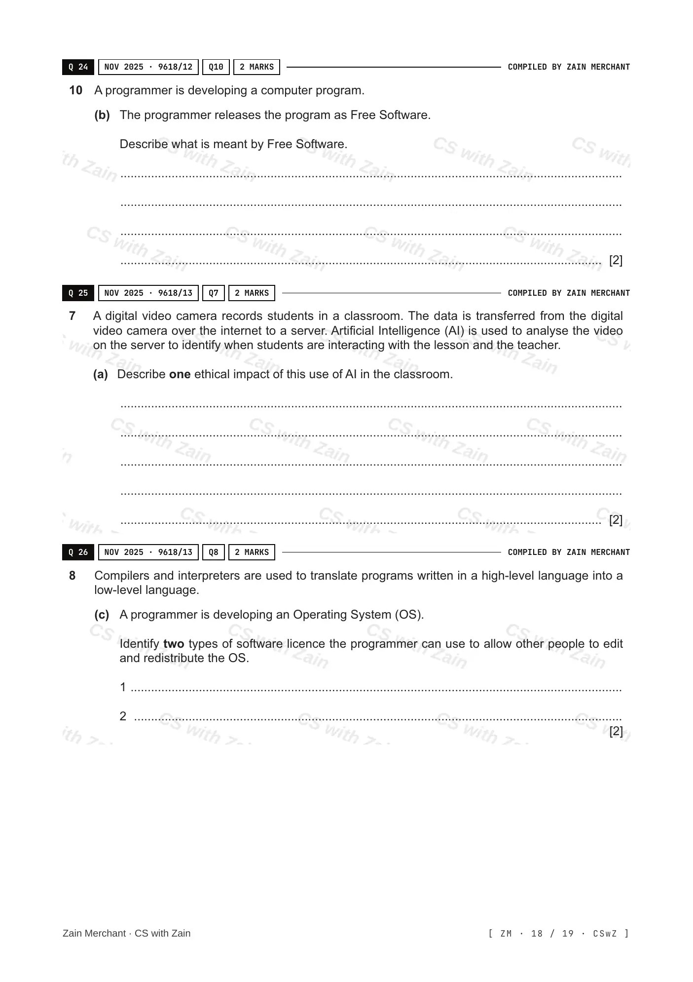 7.1 Ethics and Ownership questions, page 17