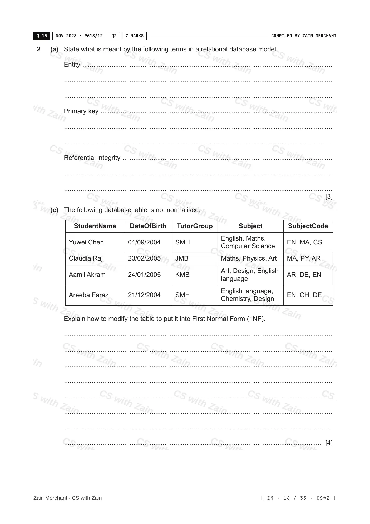 8.1 Database Concepts questions, page 15