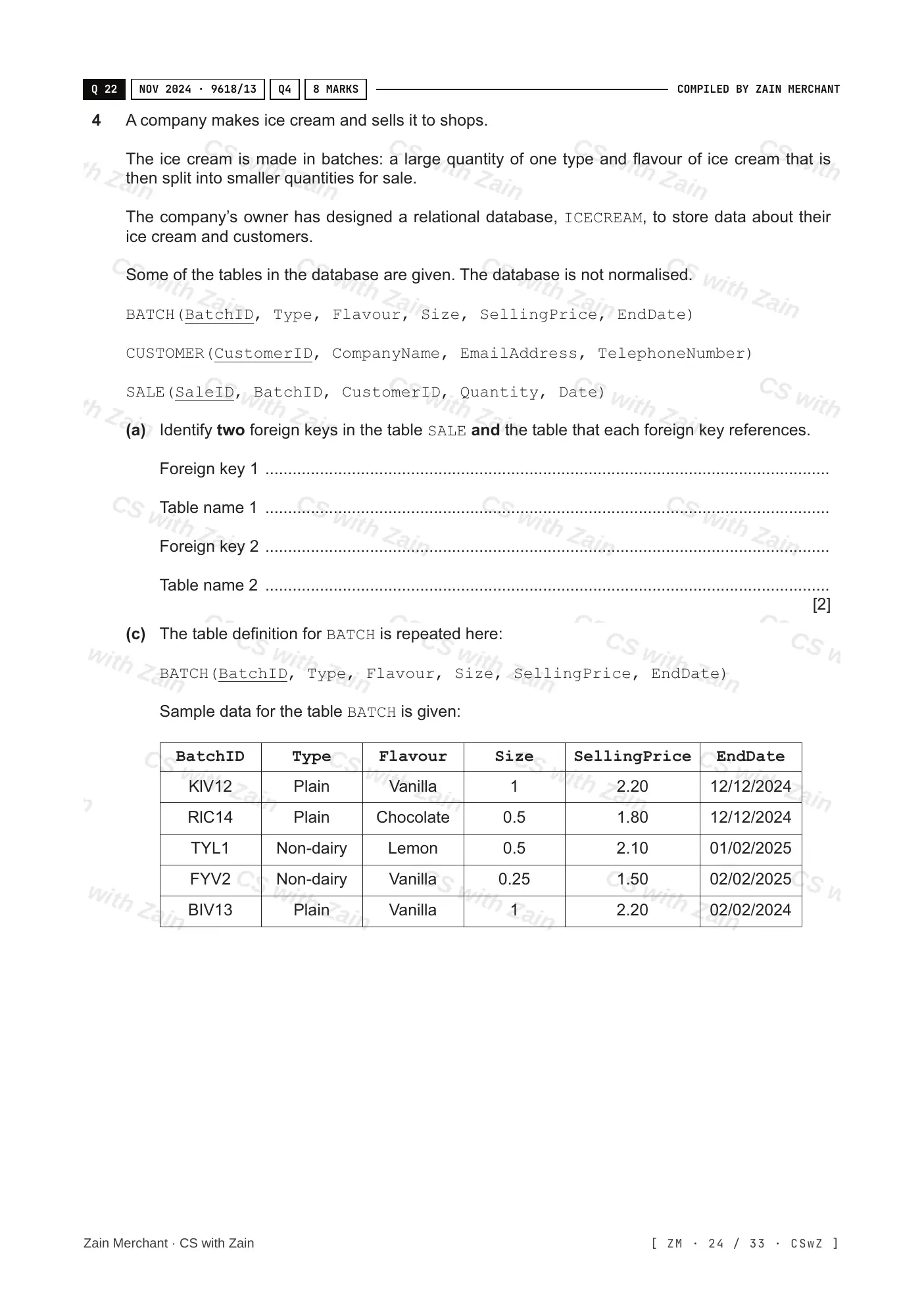 8.1 Database Concepts questions, page 23