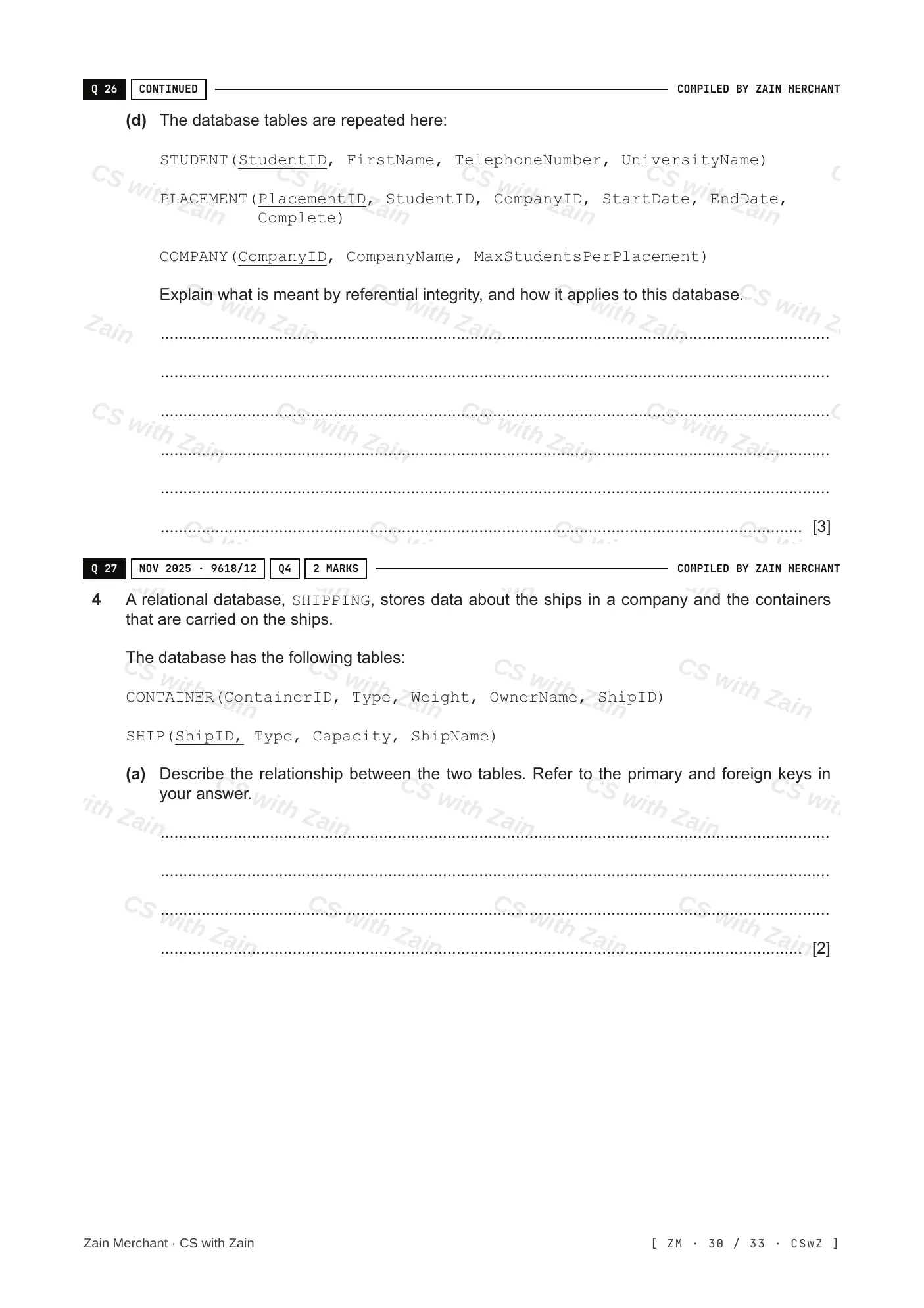 8.1 Database Concepts questions, page 29