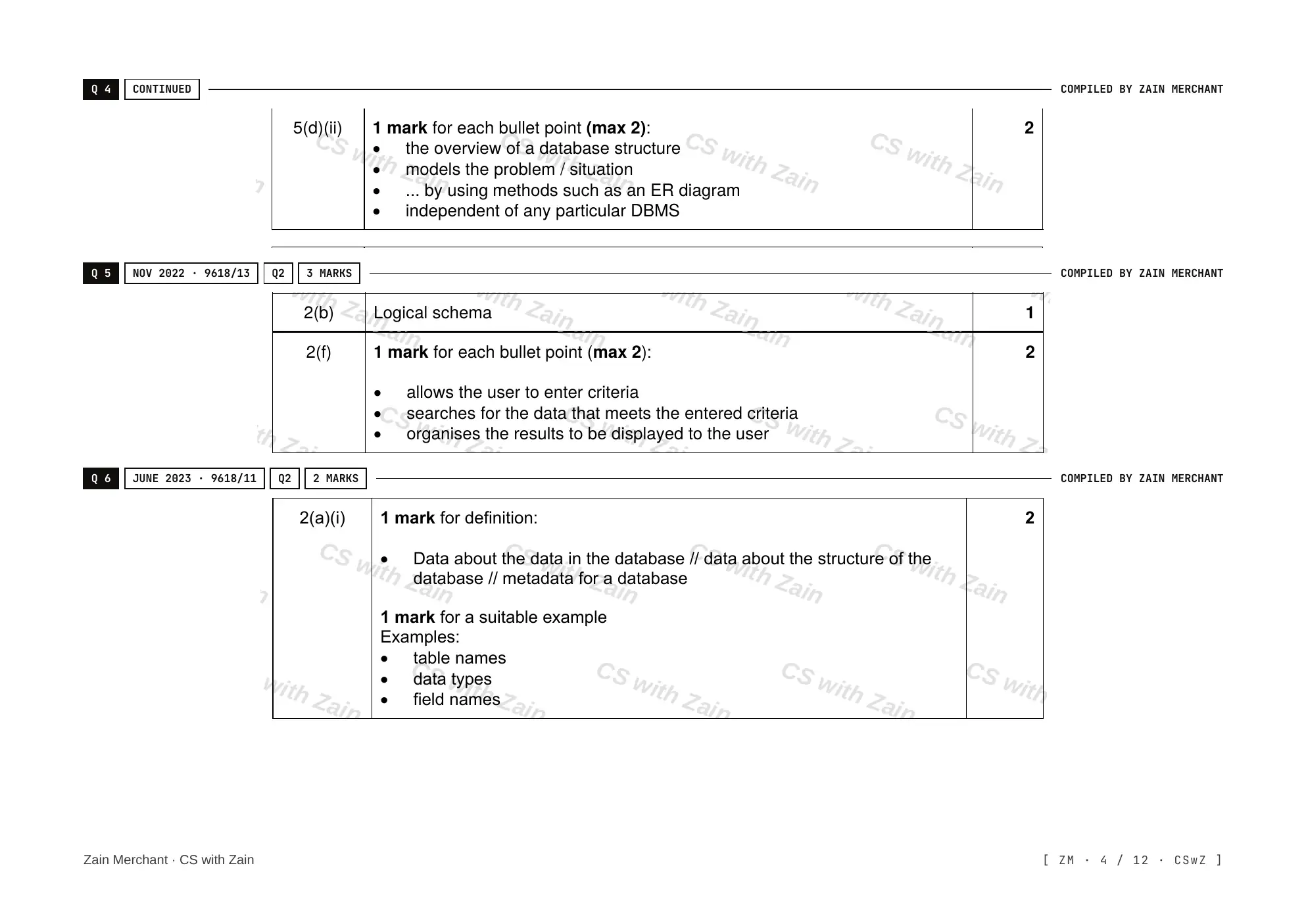 8.2 Database Management Systems (DBMS) mark scheme, page 3