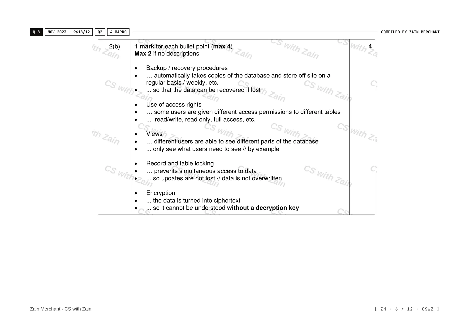 8.2 Database Management Systems (DBMS) mark scheme, page 5