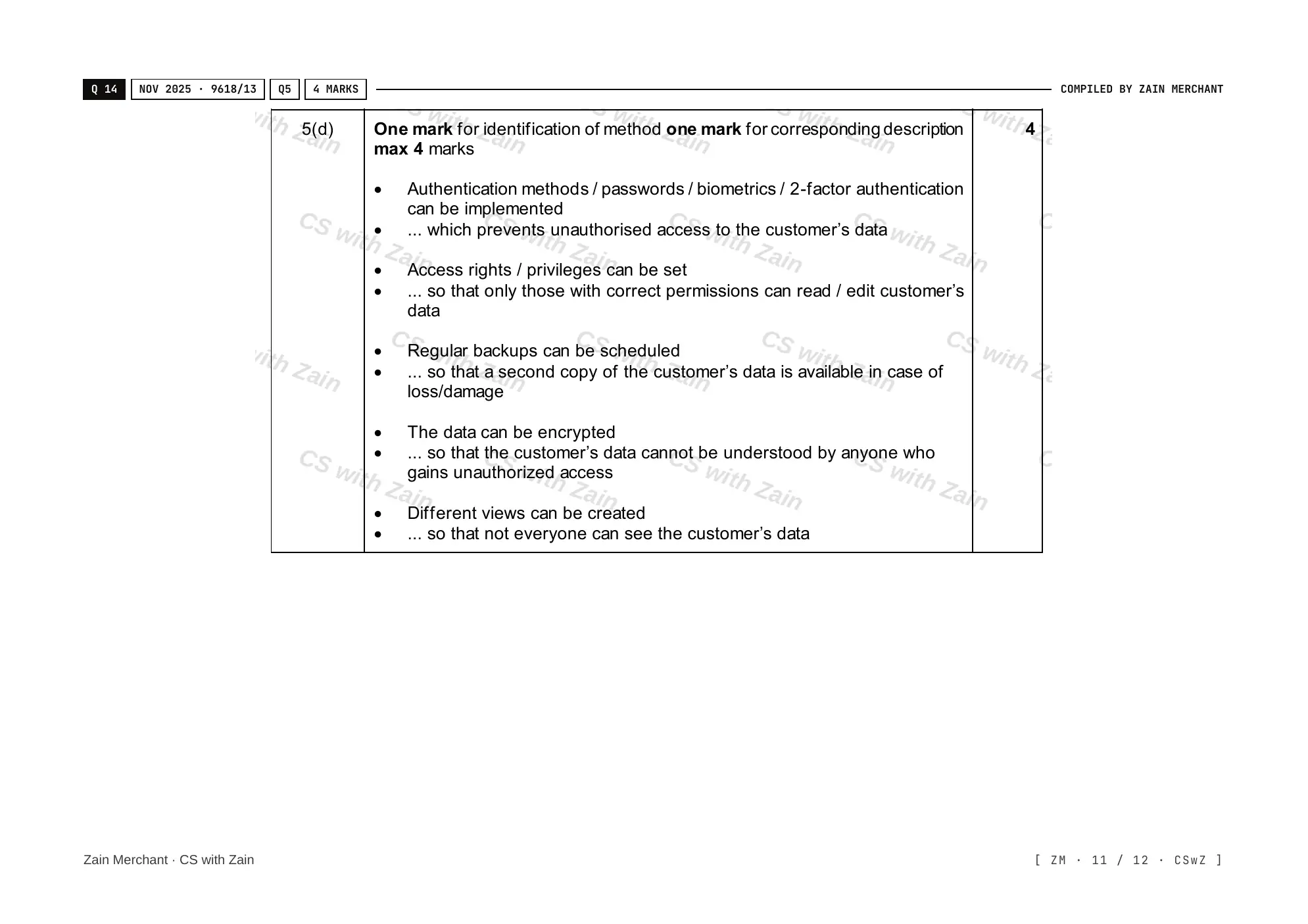 8.2 Database Management Systems (DBMS) mark scheme, page 10