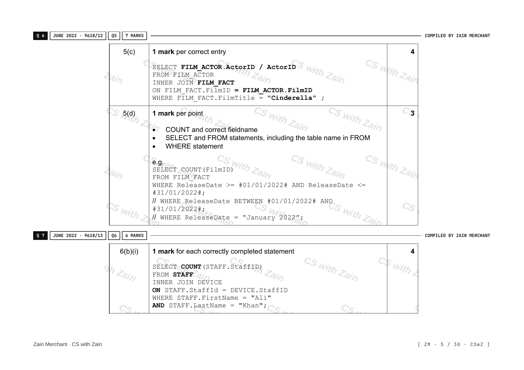8.3 Data Definition Language (DDL) and Data Manipulation Language (DML) mark scheme, page 4