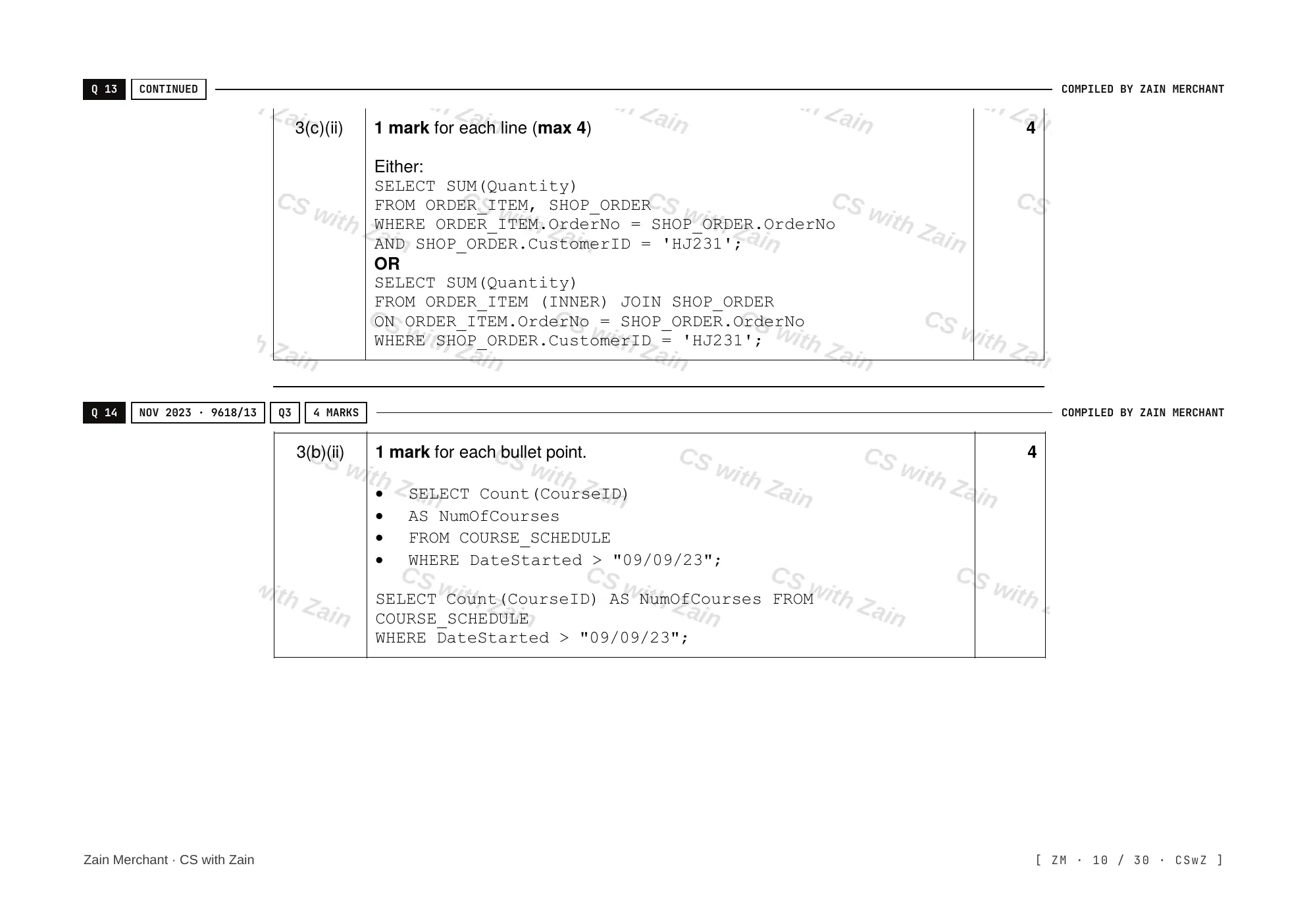 8.3 Data Definition Language (DDL) and Data Manipulation Language (DML) mark scheme, page 9