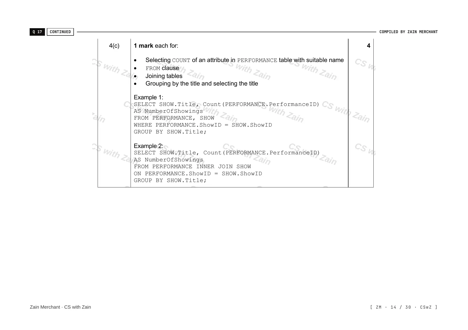 8.3 Data Definition Language (DDL) and Data Manipulation Language (DML) mark scheme, page 13