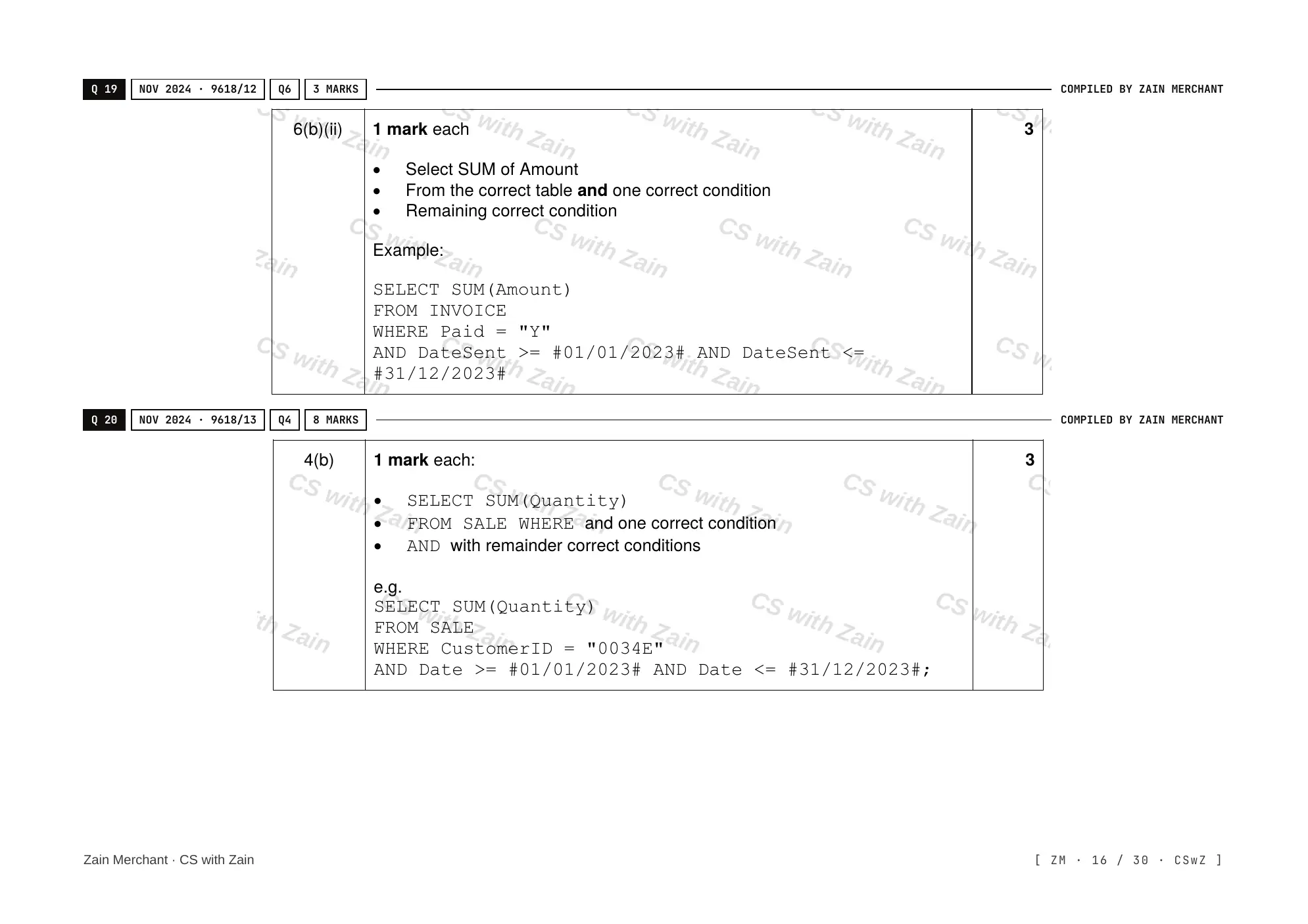 8.3 Data Definition Language (DDL) and Data Manipulation Language (DML) mark scheme, page 15