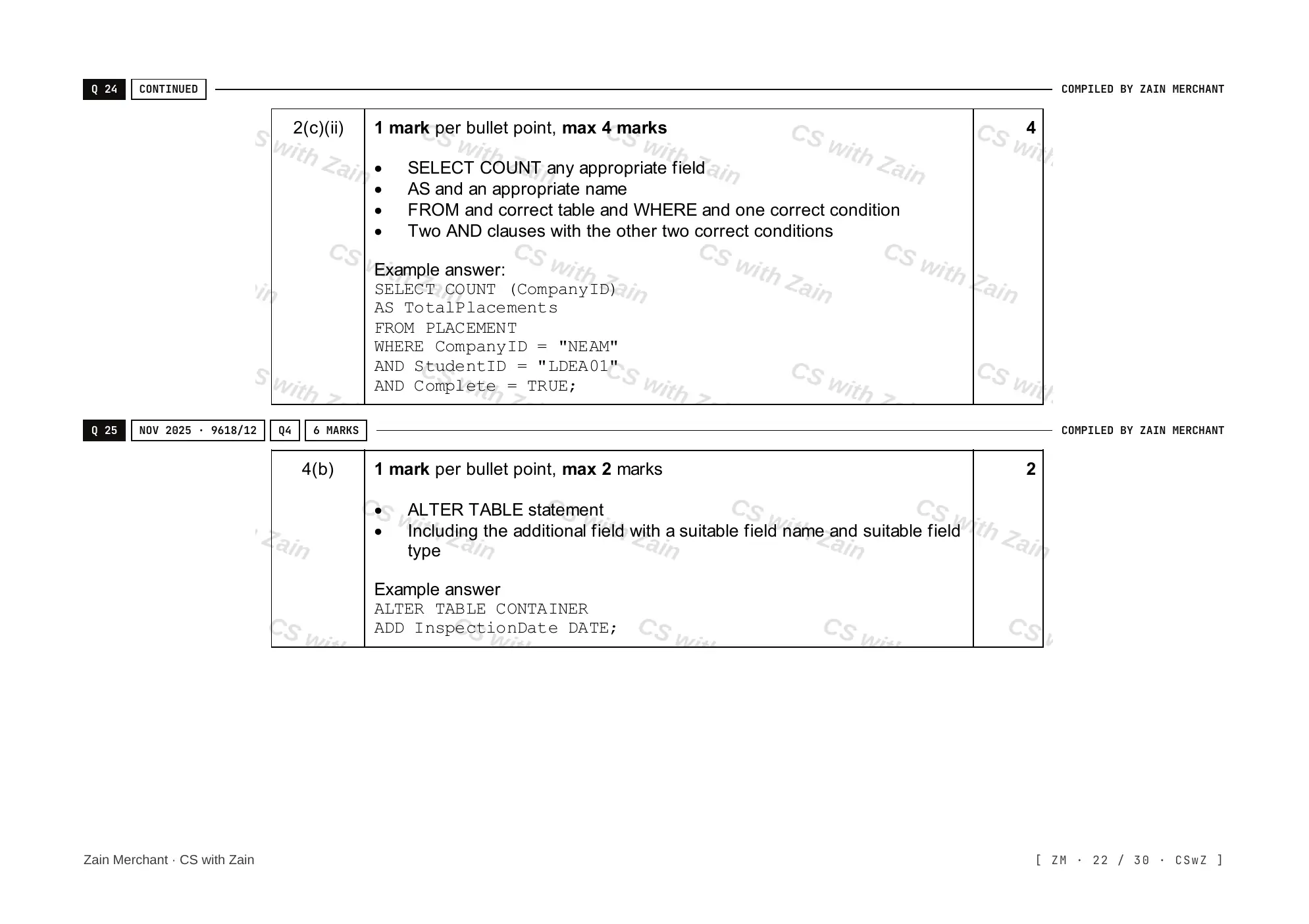 8.3 Data Definition Language (DDL) and Data Manipulation Language (DML) mark scheme, page 21