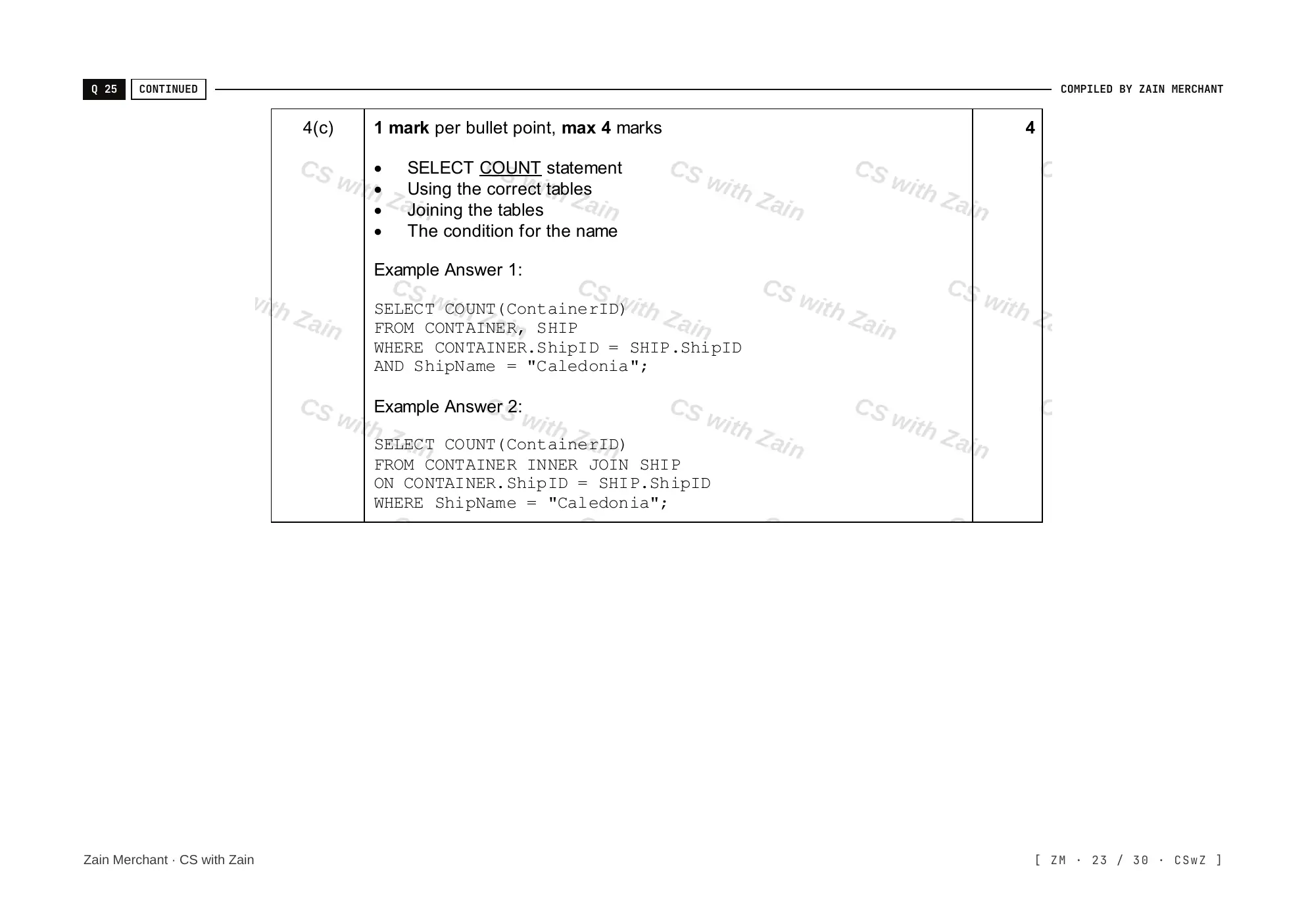 8.3 Data Definition Language (DDL) and Data Manipulation Language (DML) mark scheme, page 22