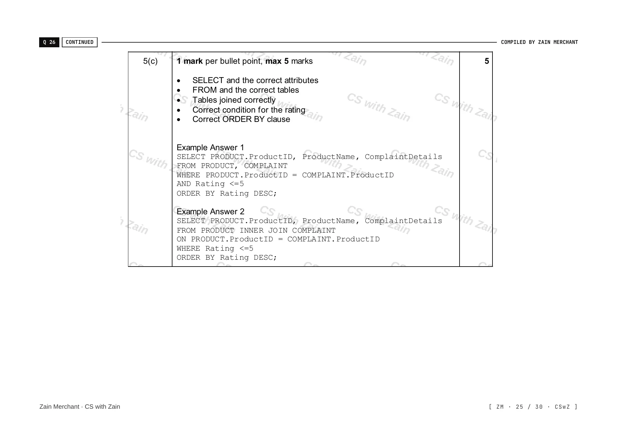 8.3 Data Definition Language (DDL) and Data Manipulation Language (DML) mark scheme, page 24