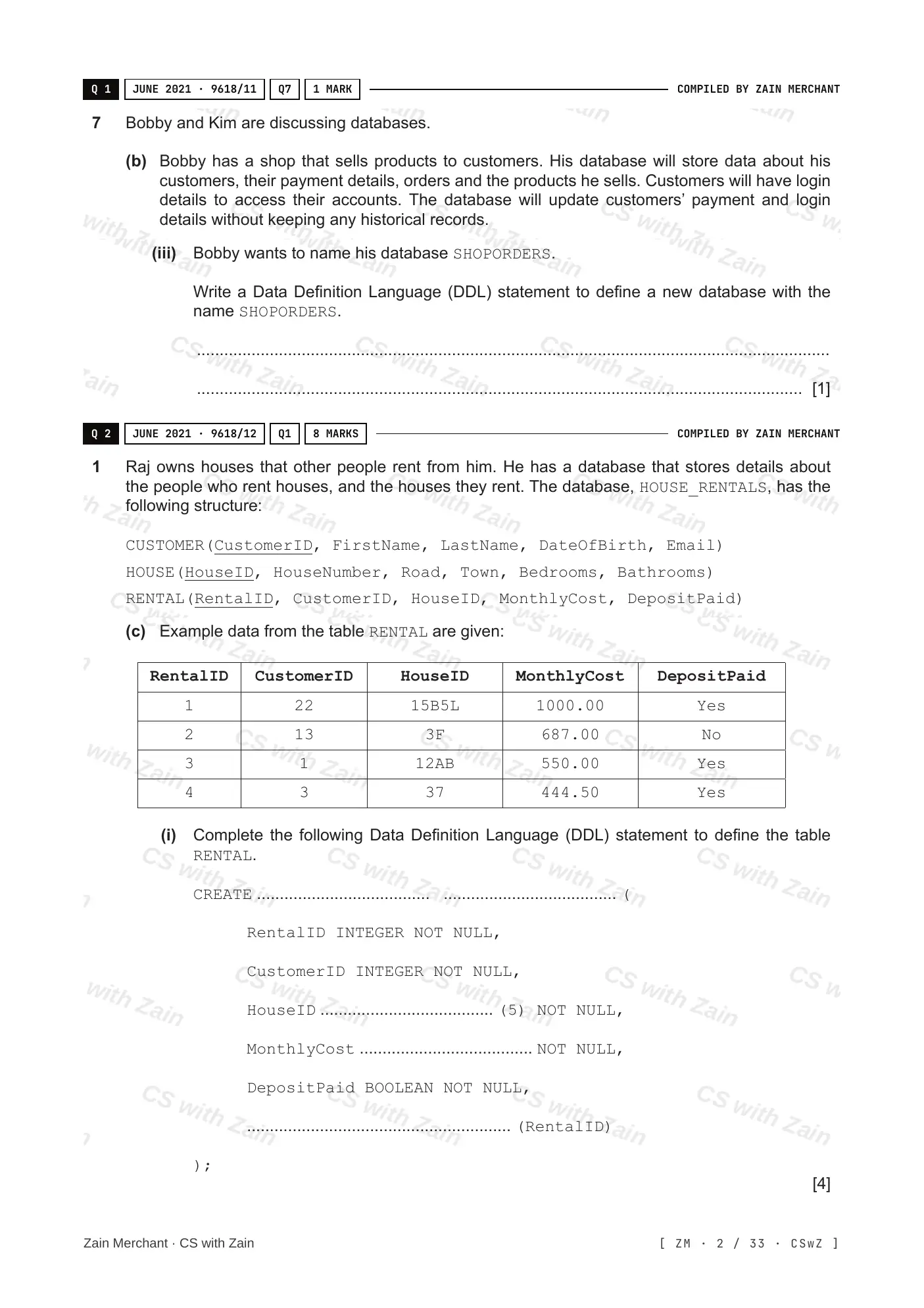 8.3 Data Definition Language (DDL) and Data Manipulation Language (DML) questions, page 1
