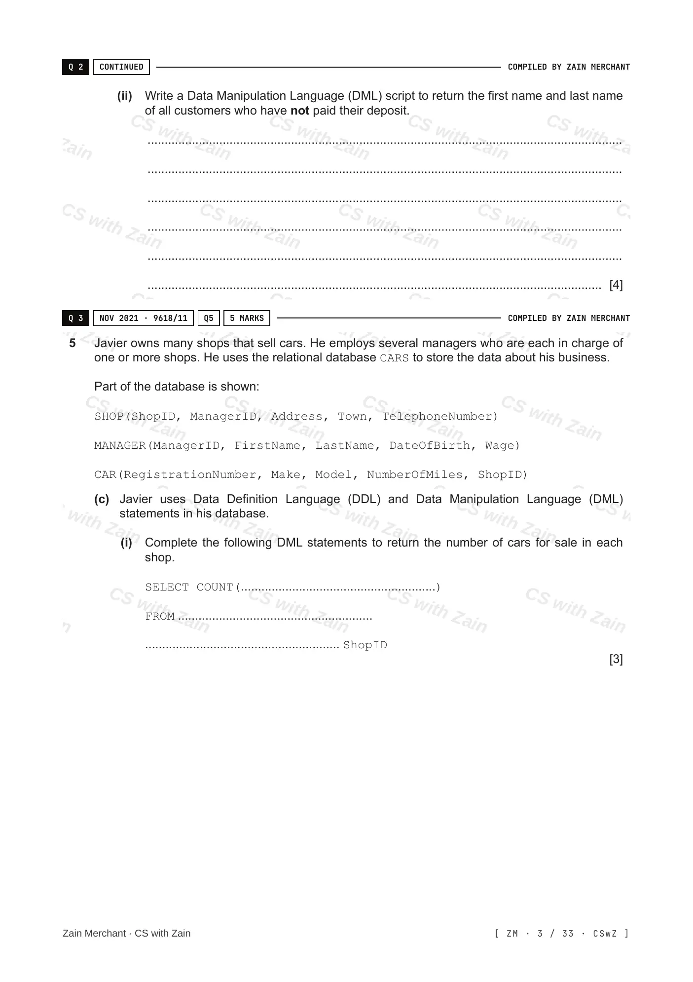8.3 Data Definition Language (DDL) and Data Manipulation Language (DML) questions, page 2