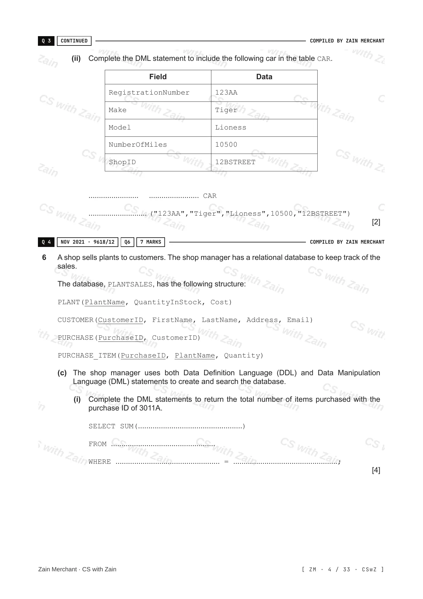 8.3 Data Definition Language (DDL) and Data Manipulation Language (DML) questions, page 3