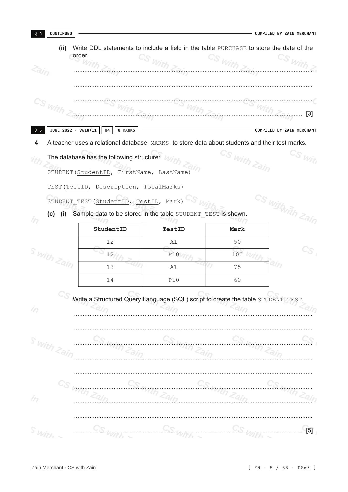8.3 Data Definition Language (DDL) and Data Manipulation Language (DML) questions, page 4