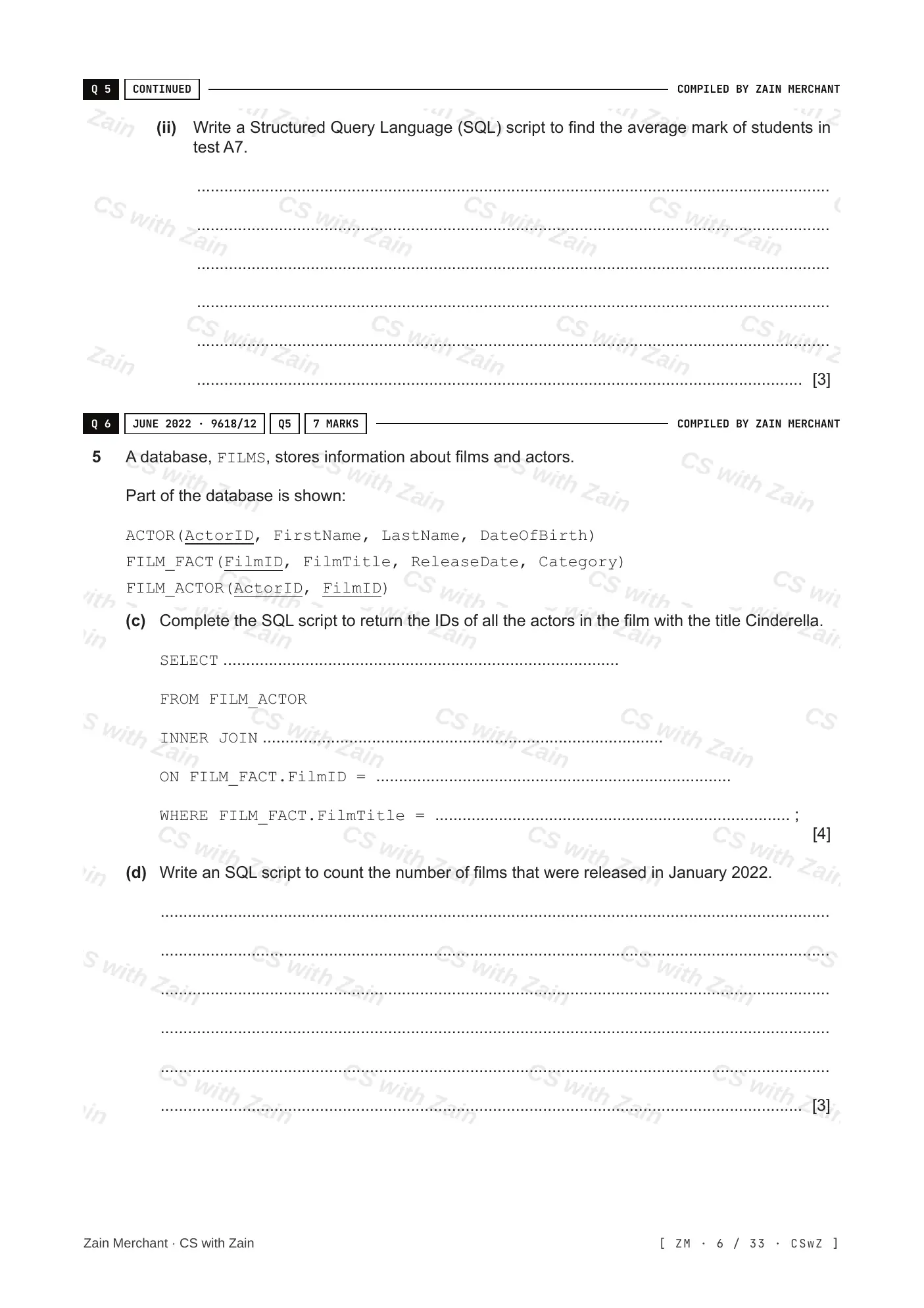 8.3 Data Definition Language (DDL) and Data Manipulation Language (DML) questions, page 5