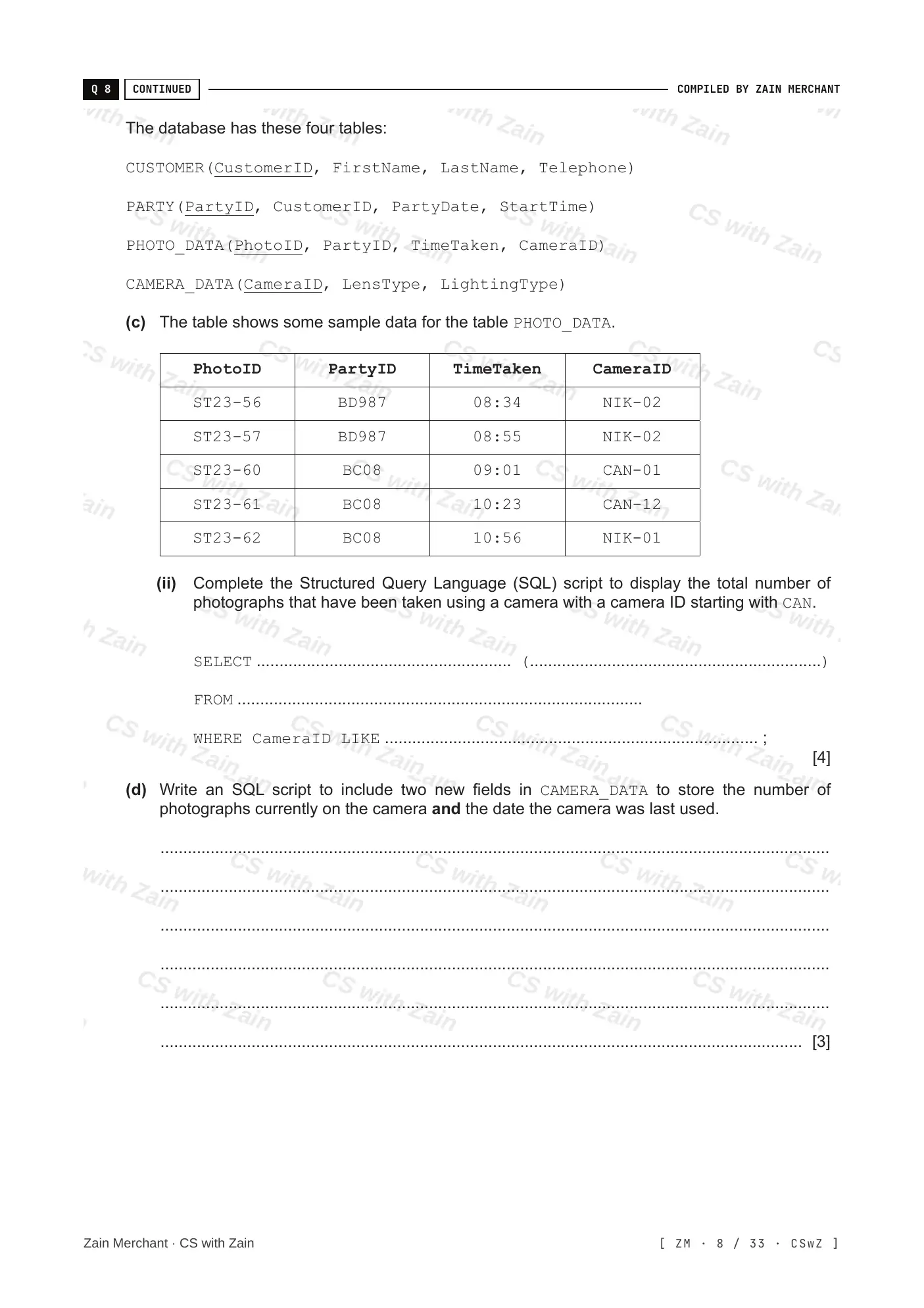 8.3 Data Definition Language (DDL) and Data Manipulation Language (DML) questions, page 7