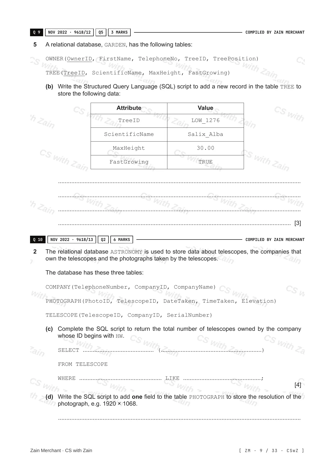 8.3 Data Definition Language (DDL) and Data Manipulation Language (DML) questions, page 8