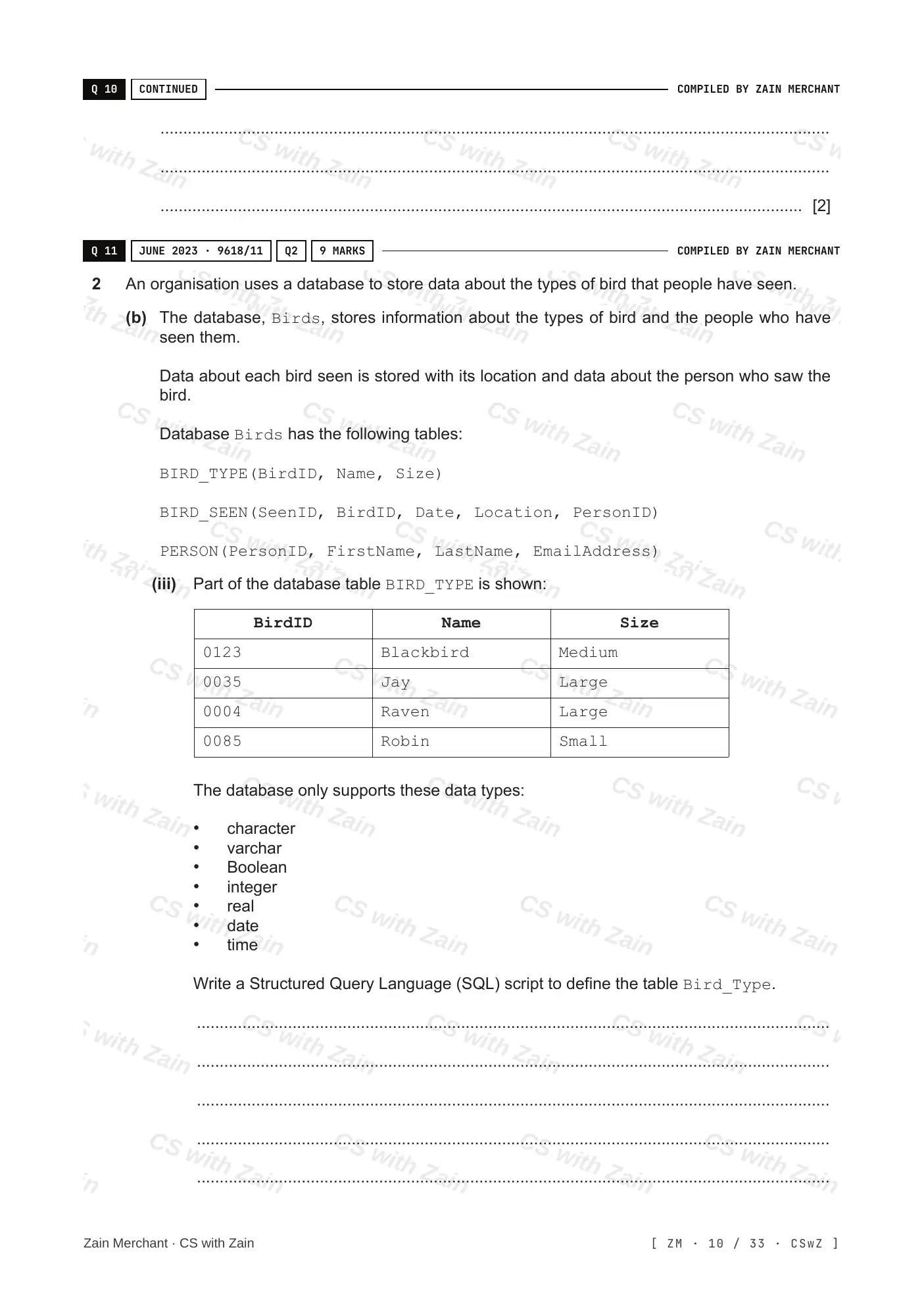8.3 Data Definition Language (DDL) and Data Manipulation Language (DML) questions, page 9