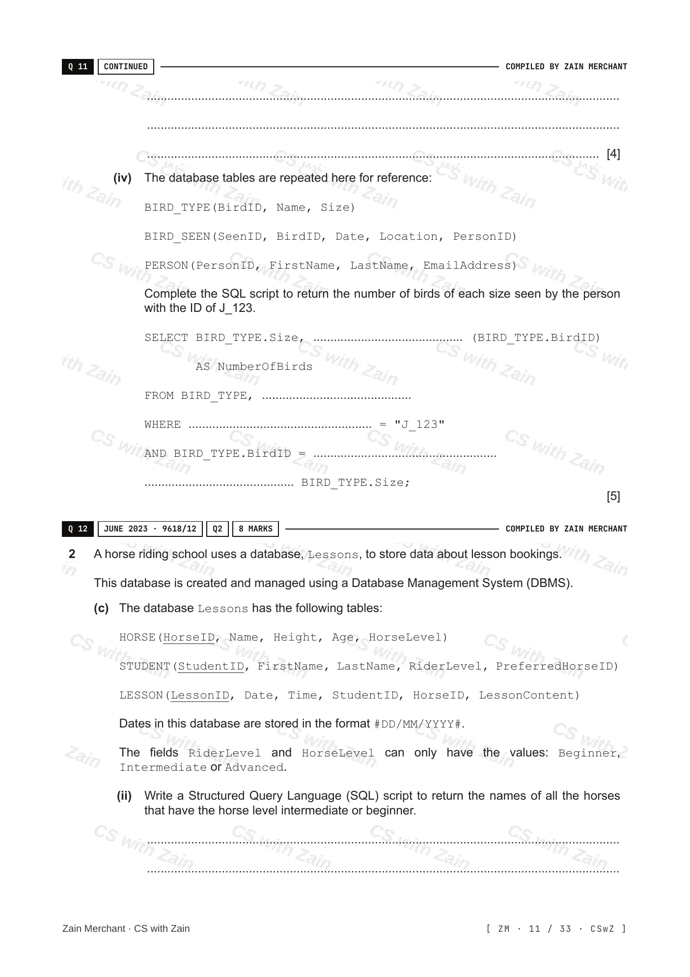 8.3 Data Definition Language (DDL) and Data Manipulation Language (DML) questions, page 10