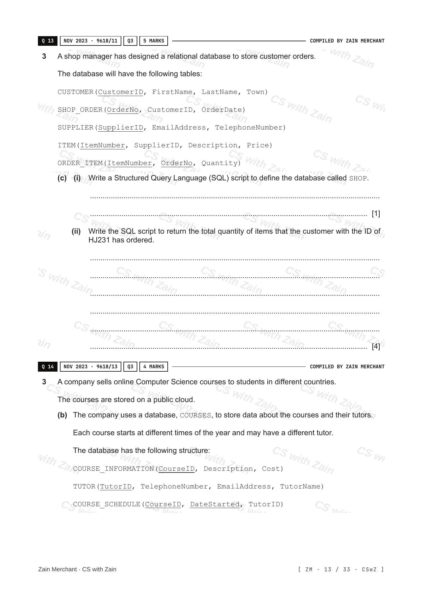 8.3 Data Definition Language (DDL) and Data Manipulation Language (DML) questions, page 12