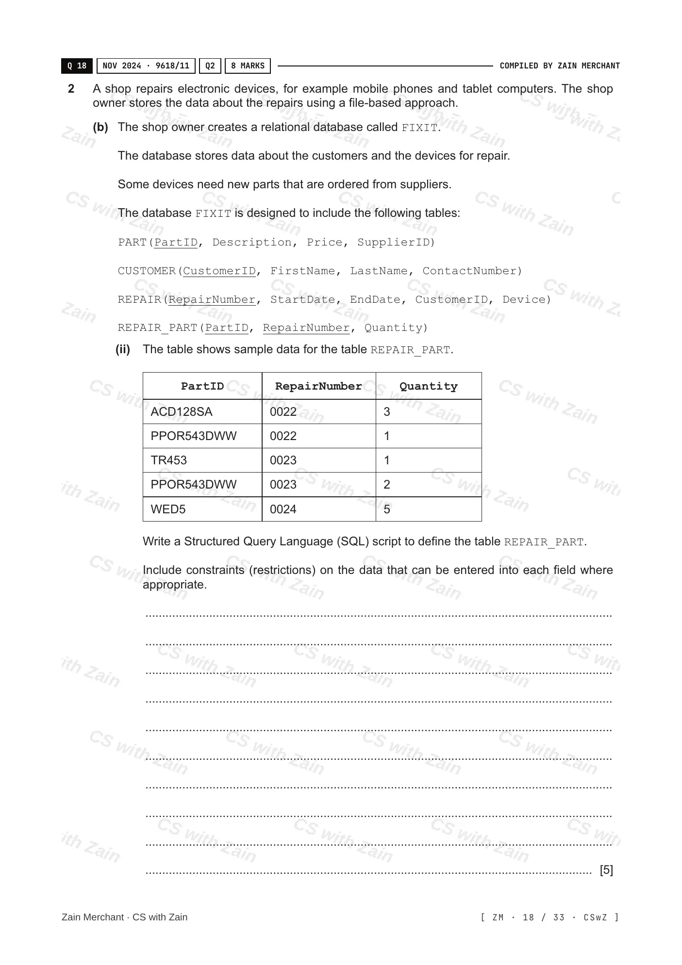 8.3 Data Definition Language (DDL) and Data Manipulation Language (DML) questions, page 17
