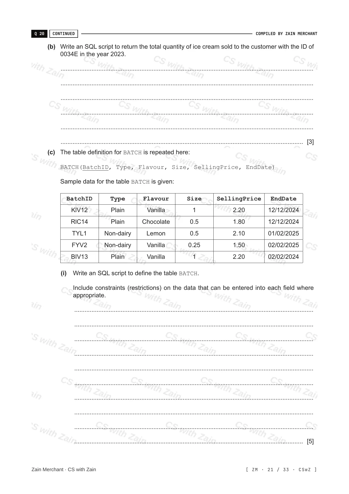 8.3 Data Definition Language (DDL) and Data Manipulation Language (DML) questions, page 20