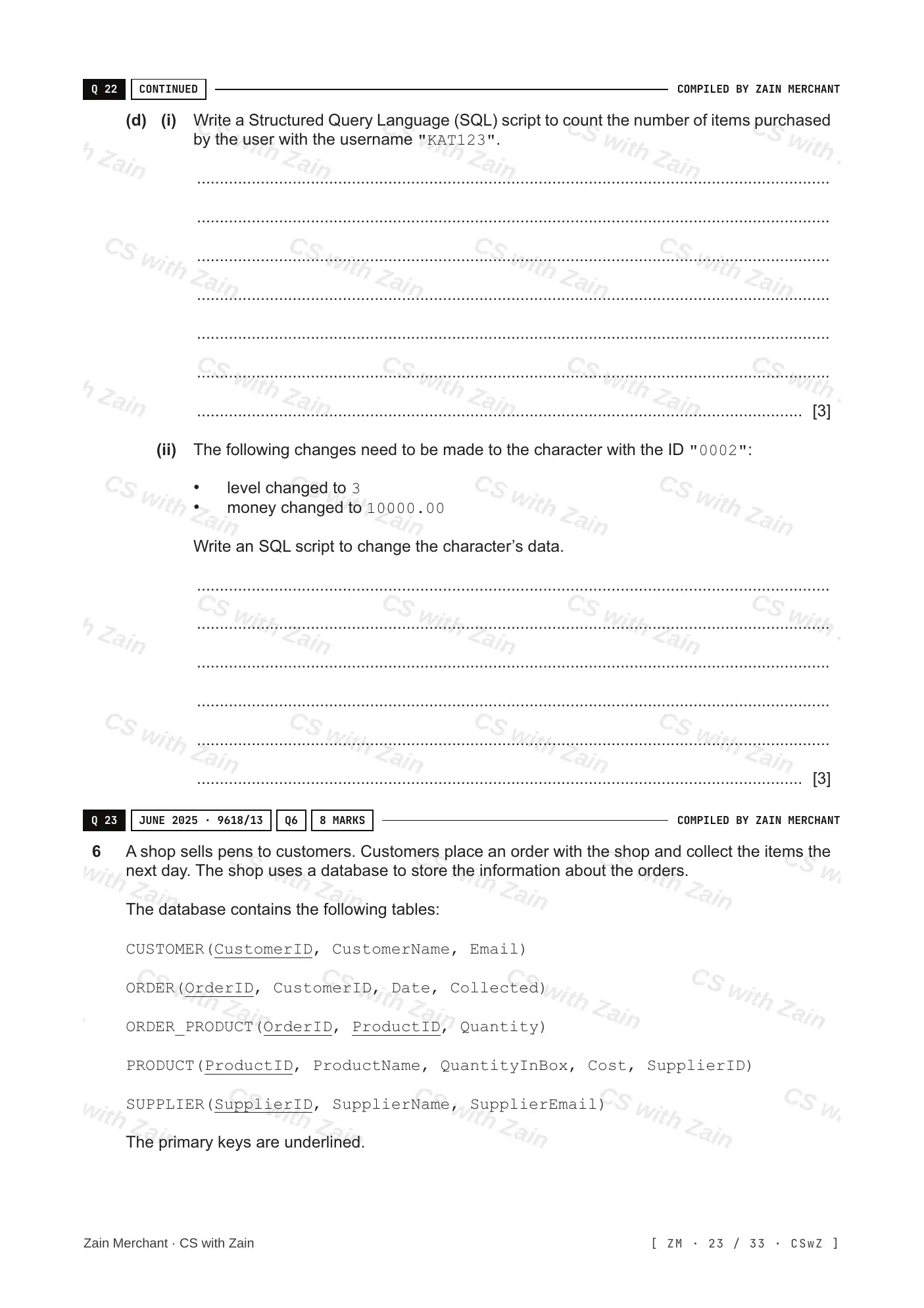 8.3 Data Definition Language (DDL) and Data Manipulation Language (DML) questions, page 22