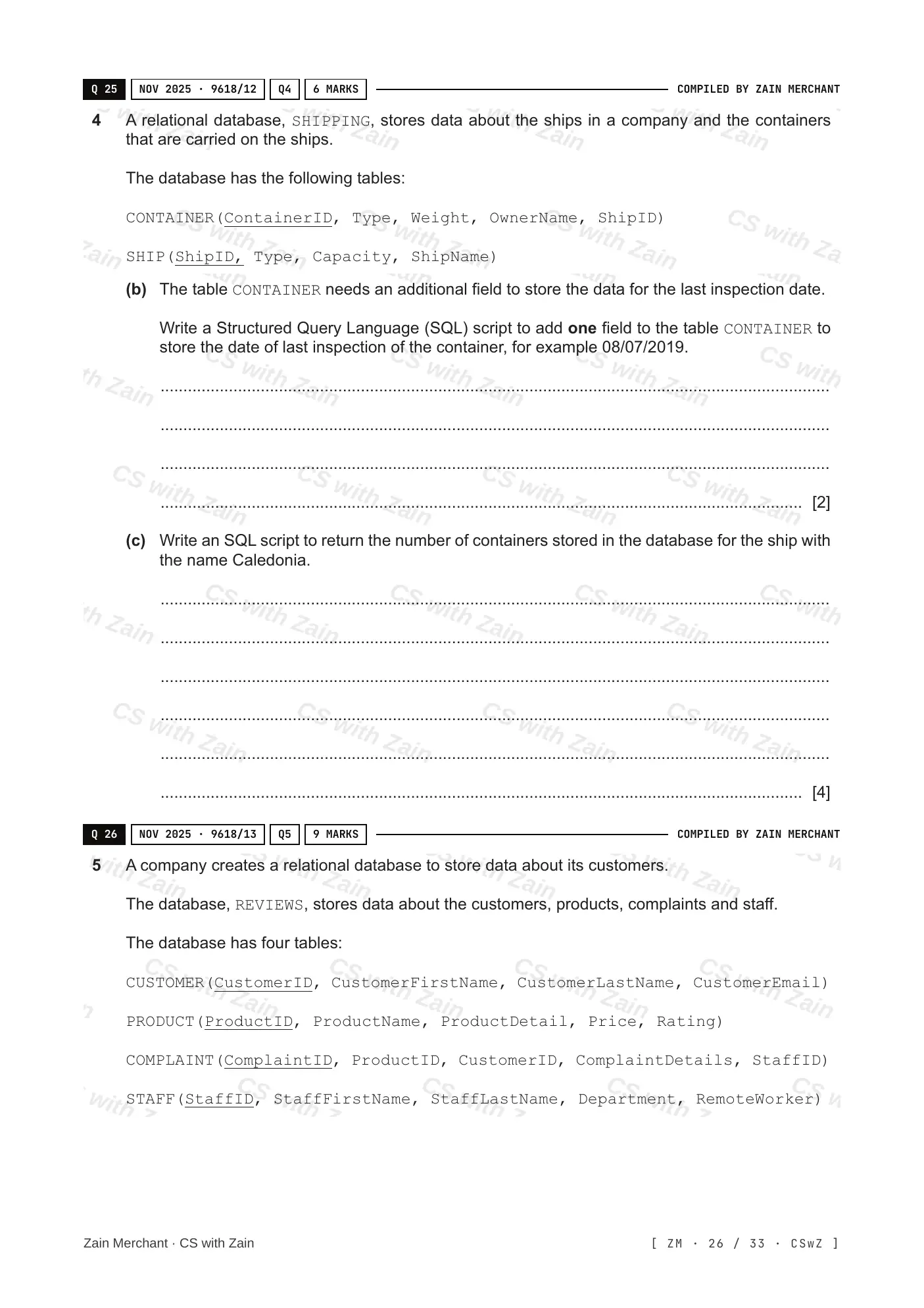 8.3 Data Definition Language (DDL) and Data Manipulation Language (DML) questions, page 25