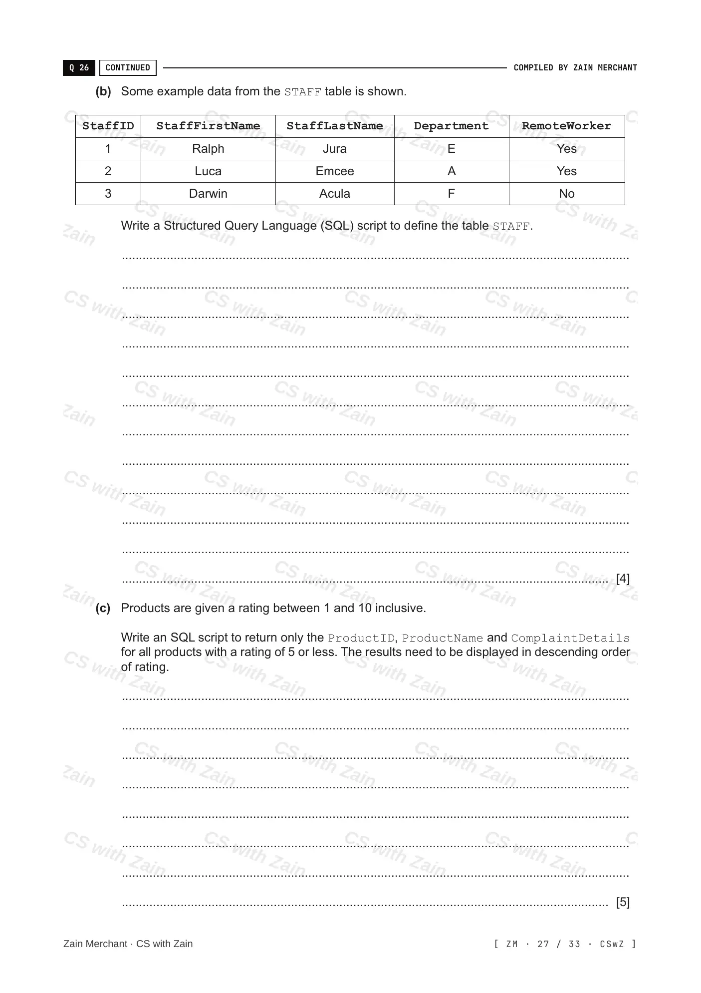 8.3 Data Definition Language (DDL) and Data Manipulation Language (DML) questions, page 26