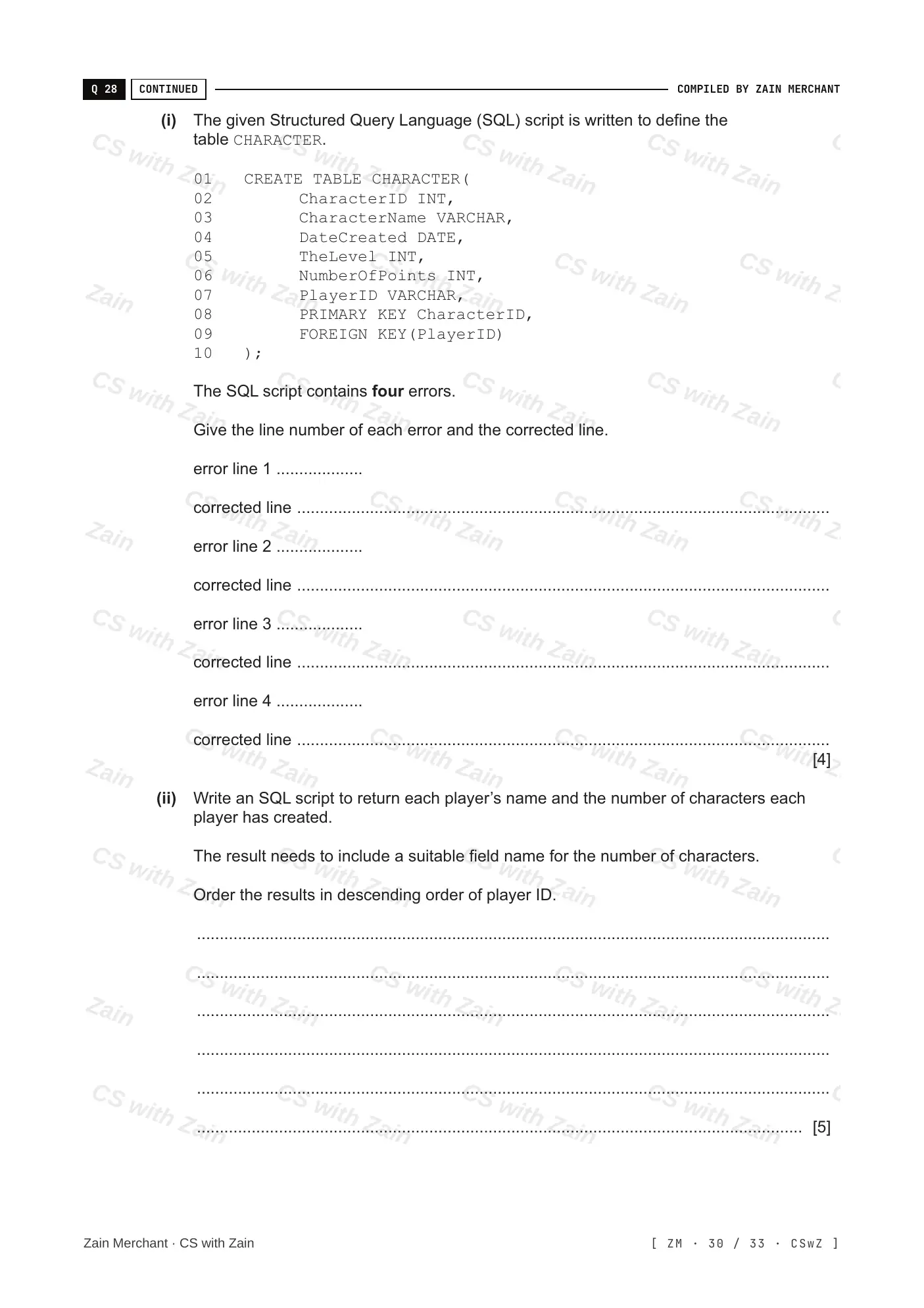 8.3 Data Definition Language (DDL) and Data Manipulation Language (DML) questions, page 29