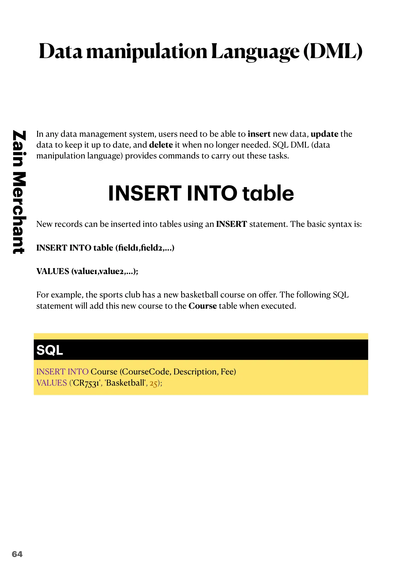 8.3 Data Definition Language (DDL) and Data Manipulation Language (DML) book pages, page 12