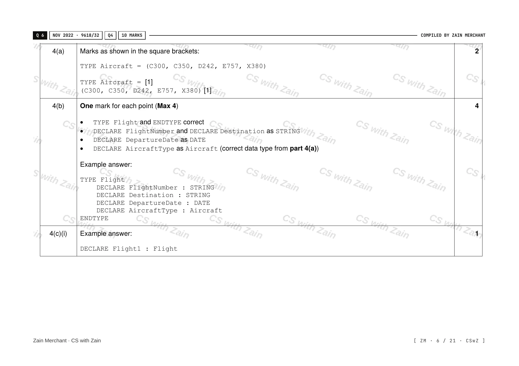 13.1 User-defined data types mark scheme, page 5
