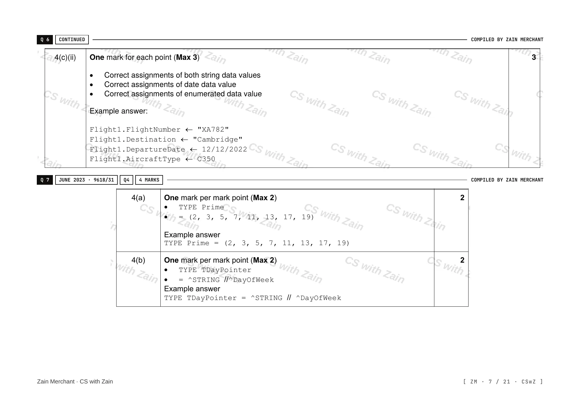 13.1 User-defined data types mark scheme, page 6