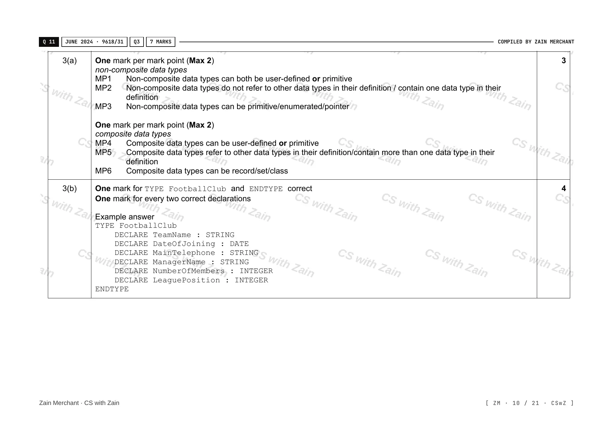 13.1 User-defined data types mark scheme, page 9