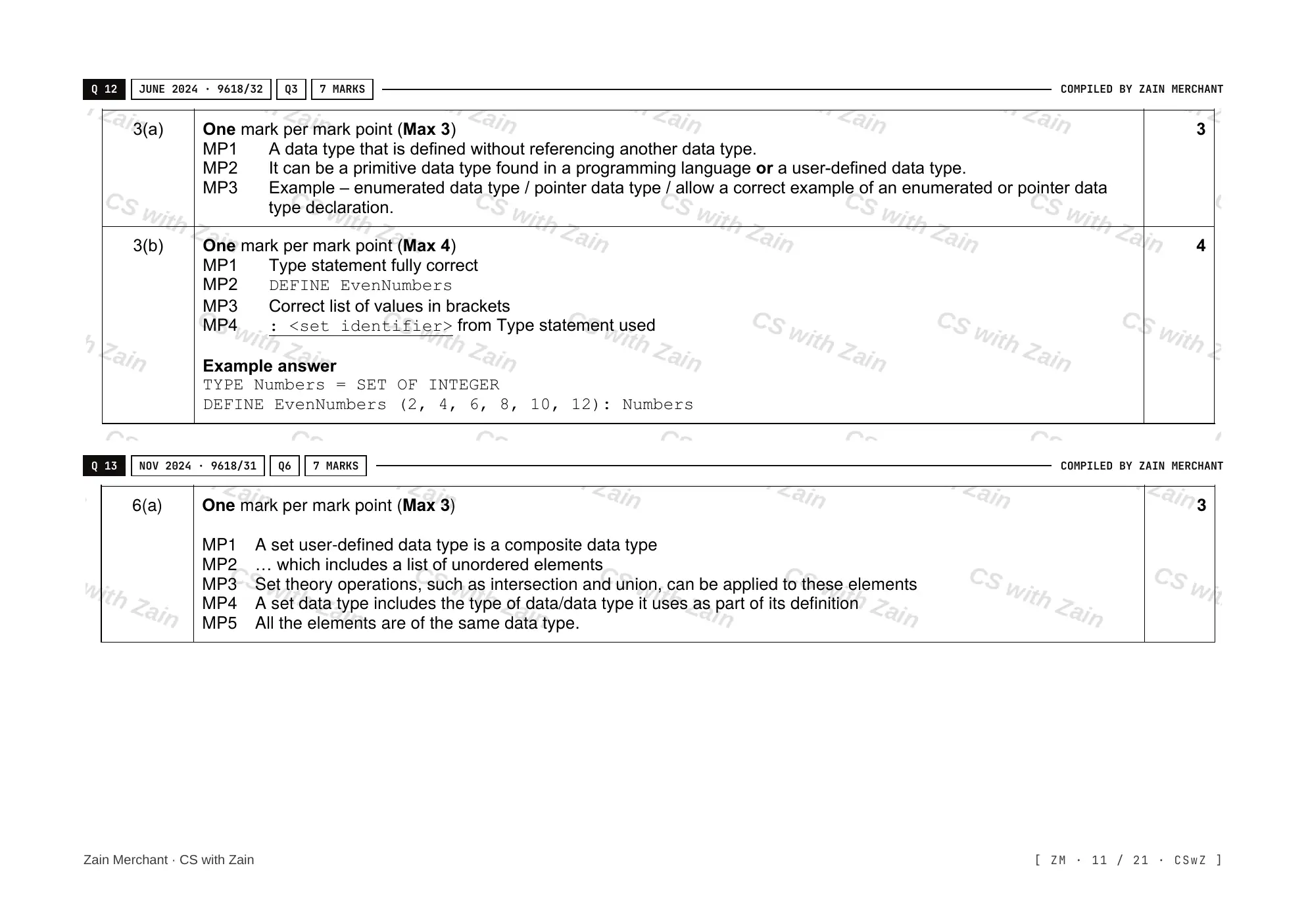 13.1 User-defined data types mark scheme, page 10