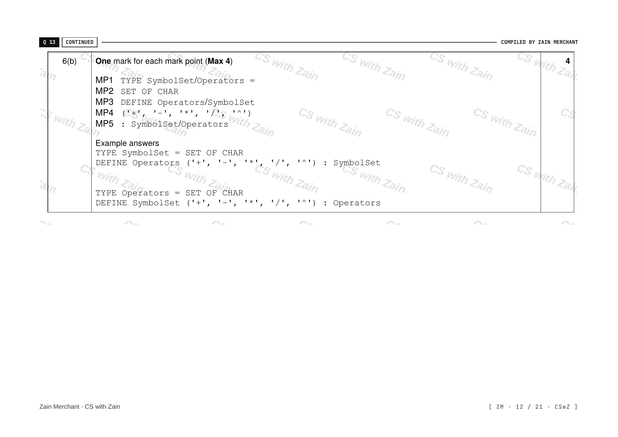 13.1 User-defined data types mark scheme, page 11