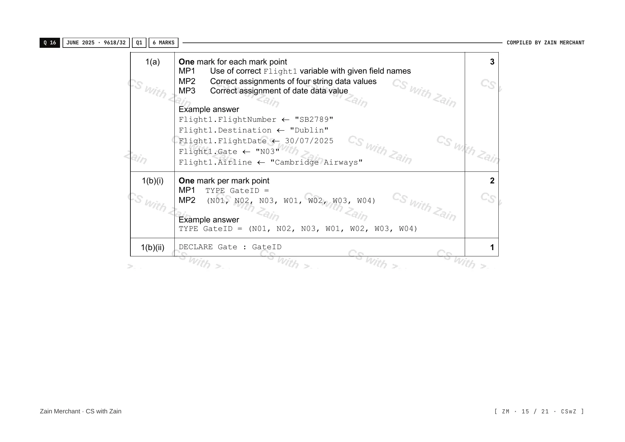 13.1 User-defined data types mark scheme, page 14