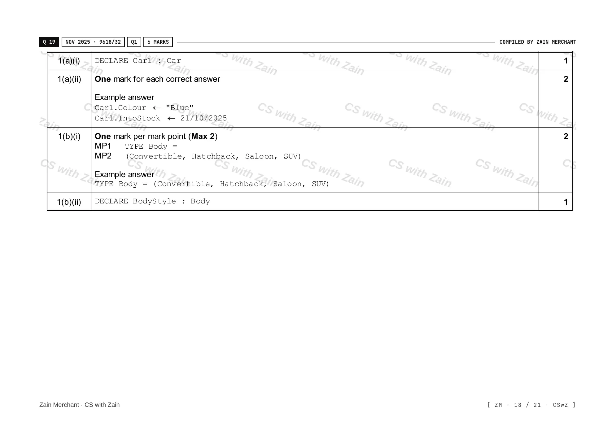 13.1 User-defined data types mark scheme, page 17
