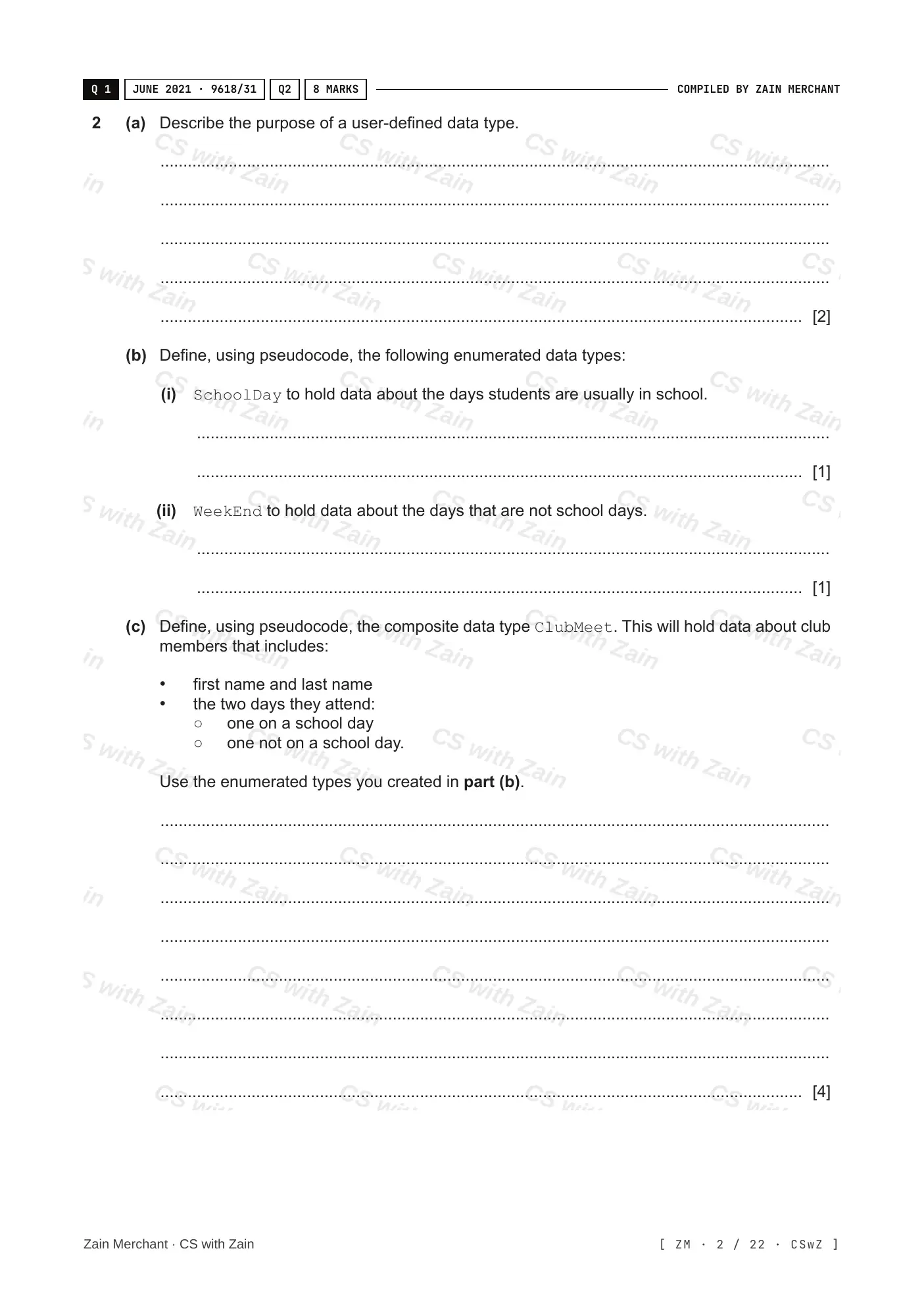 13.1 User-defined data types questions, page 1
