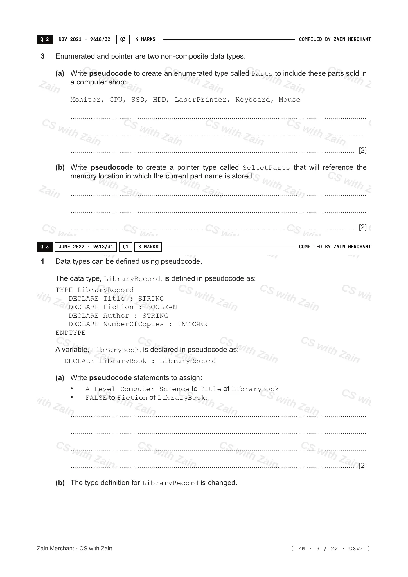 13.1 User-defined data types questions, page 2