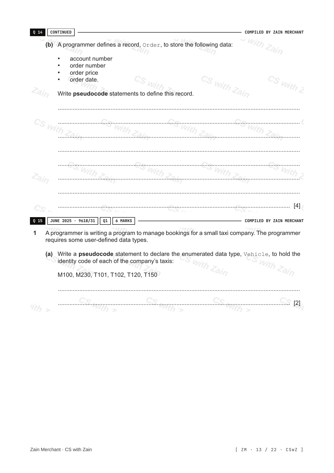 13.1 User-defined data types questions, page 12