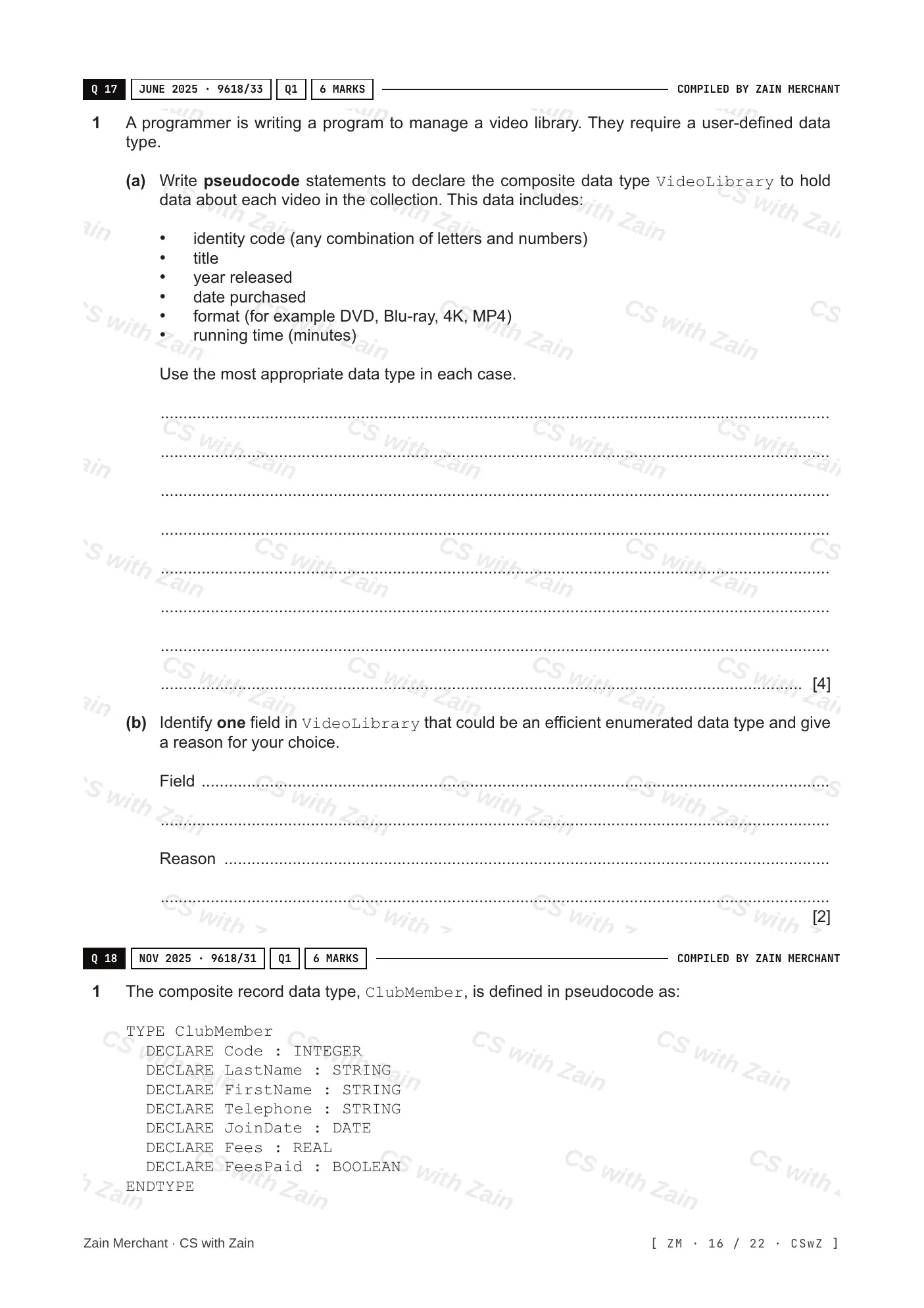 13.1 User-defined data types questions, page 15
