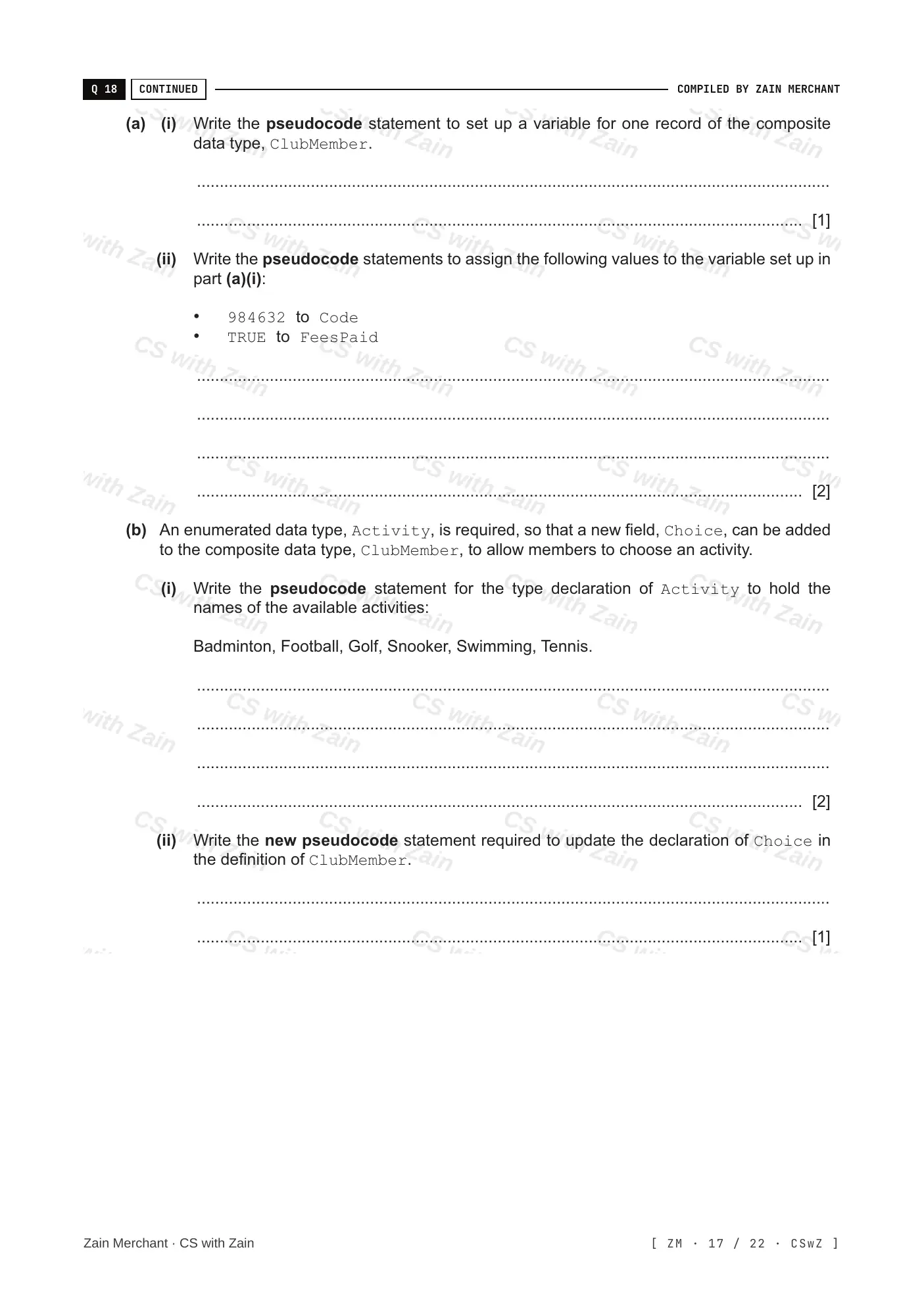 13.1 User-defined data types questions, page 16