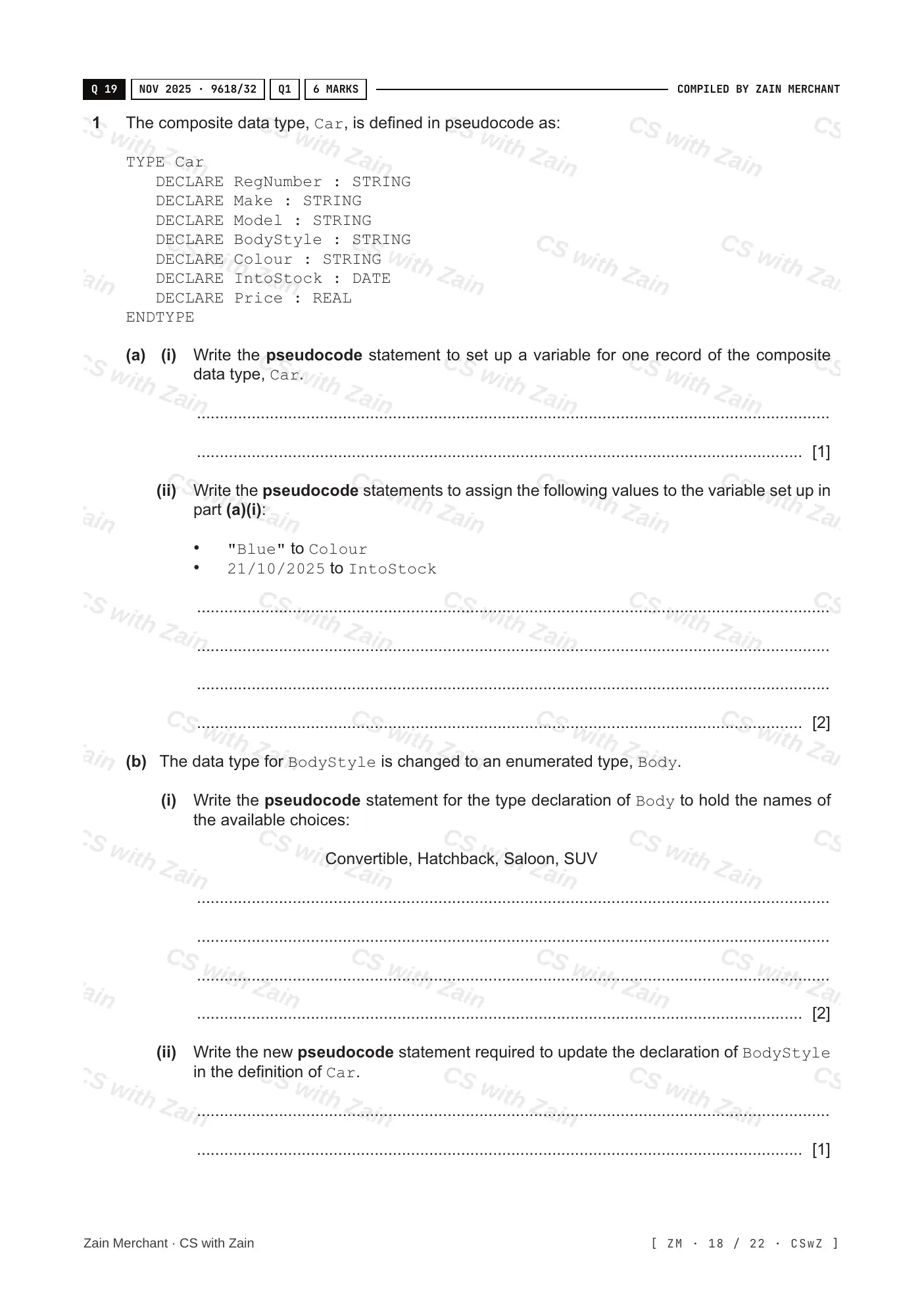 13.1 User-defined data types questions, page 17