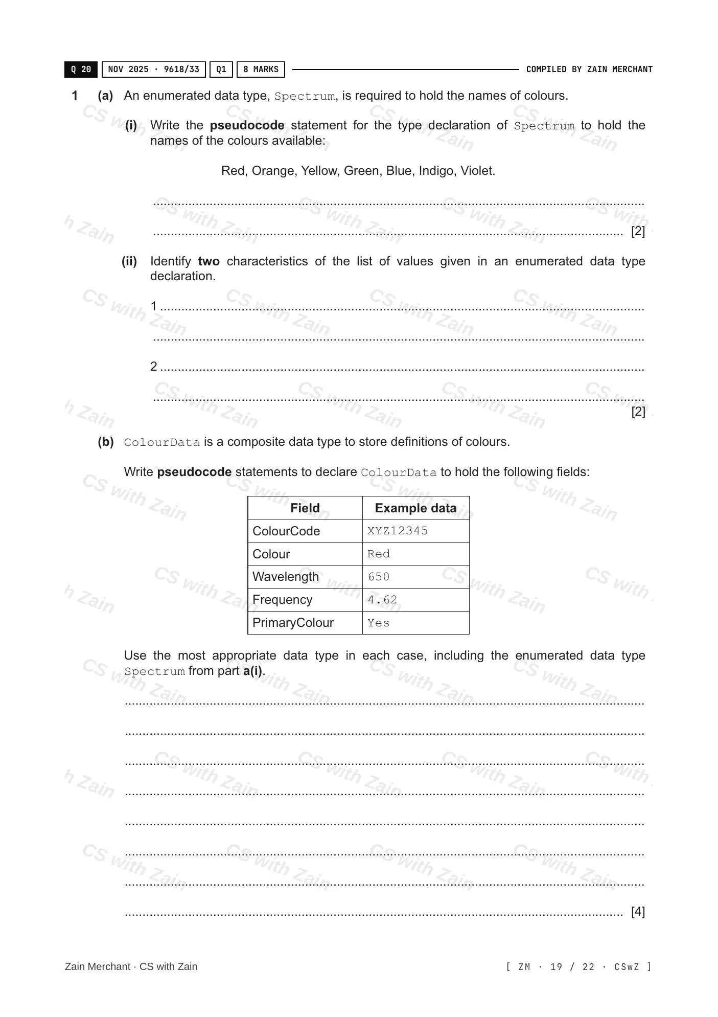 13.1 User-defined data types questions, page 18
