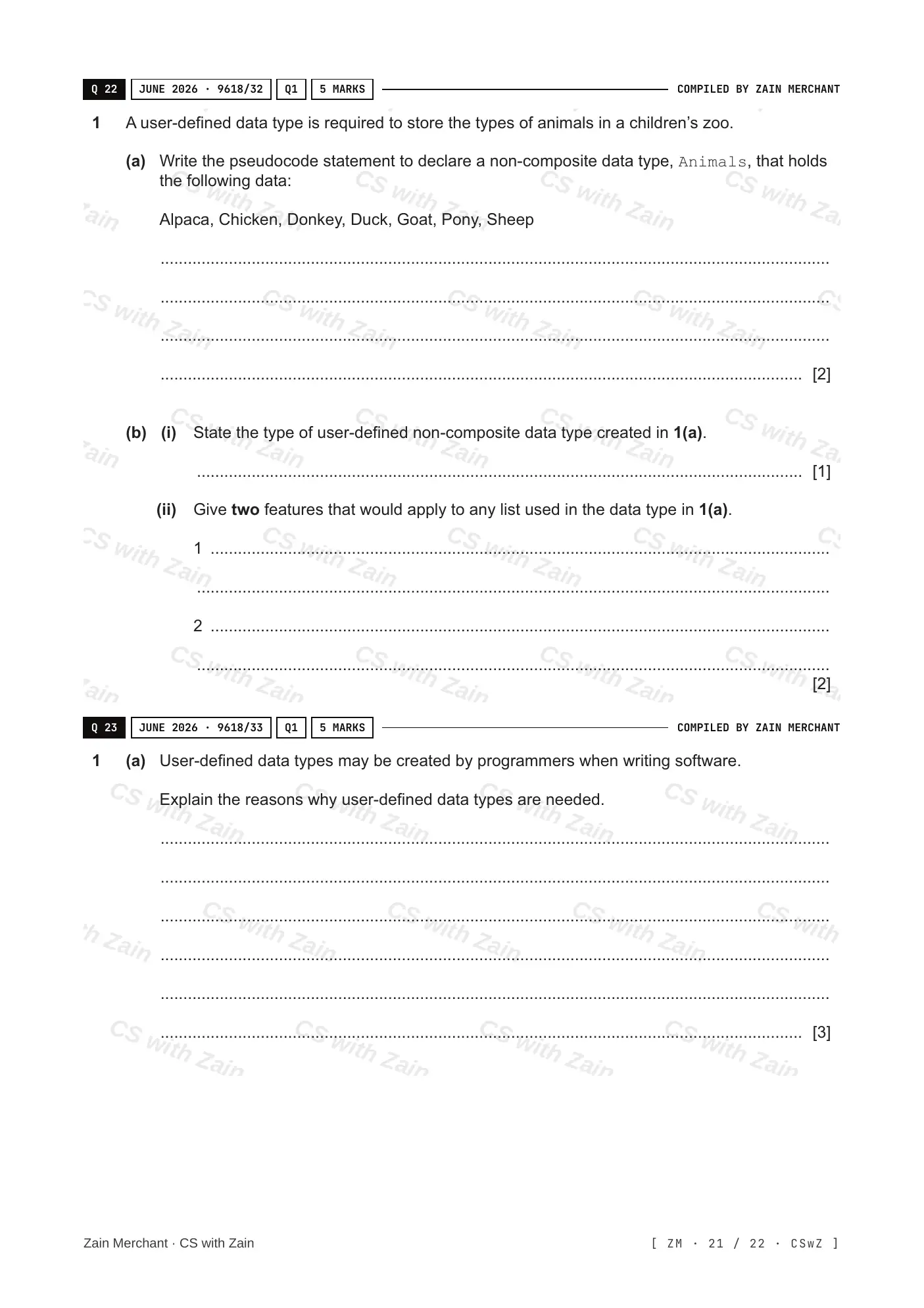 13.1 User-defined data types questions, page 20