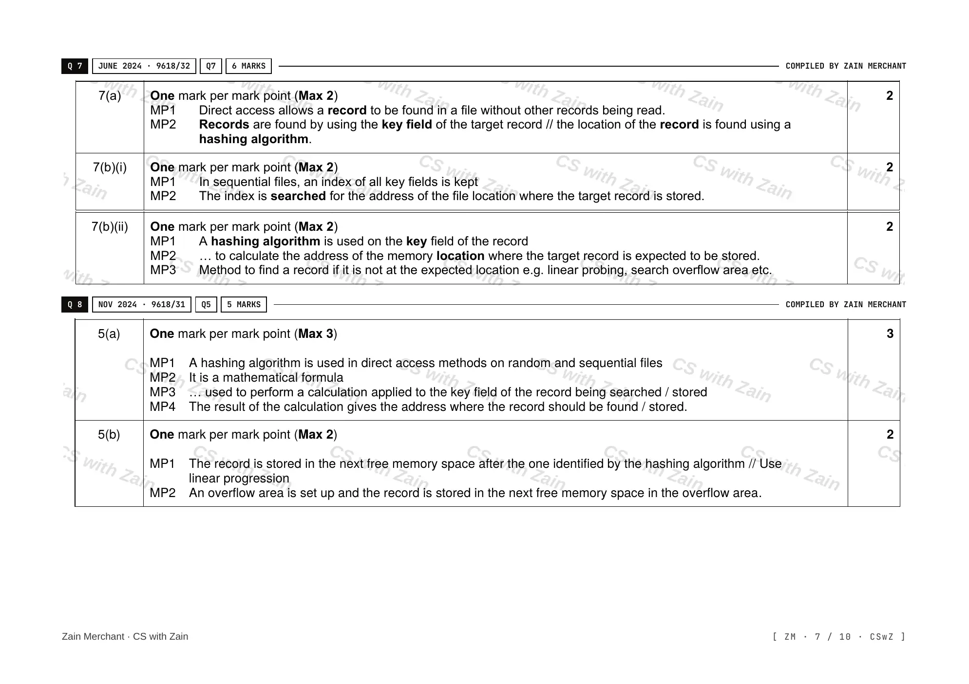13.2 File organisation and access mark scheme, page 6