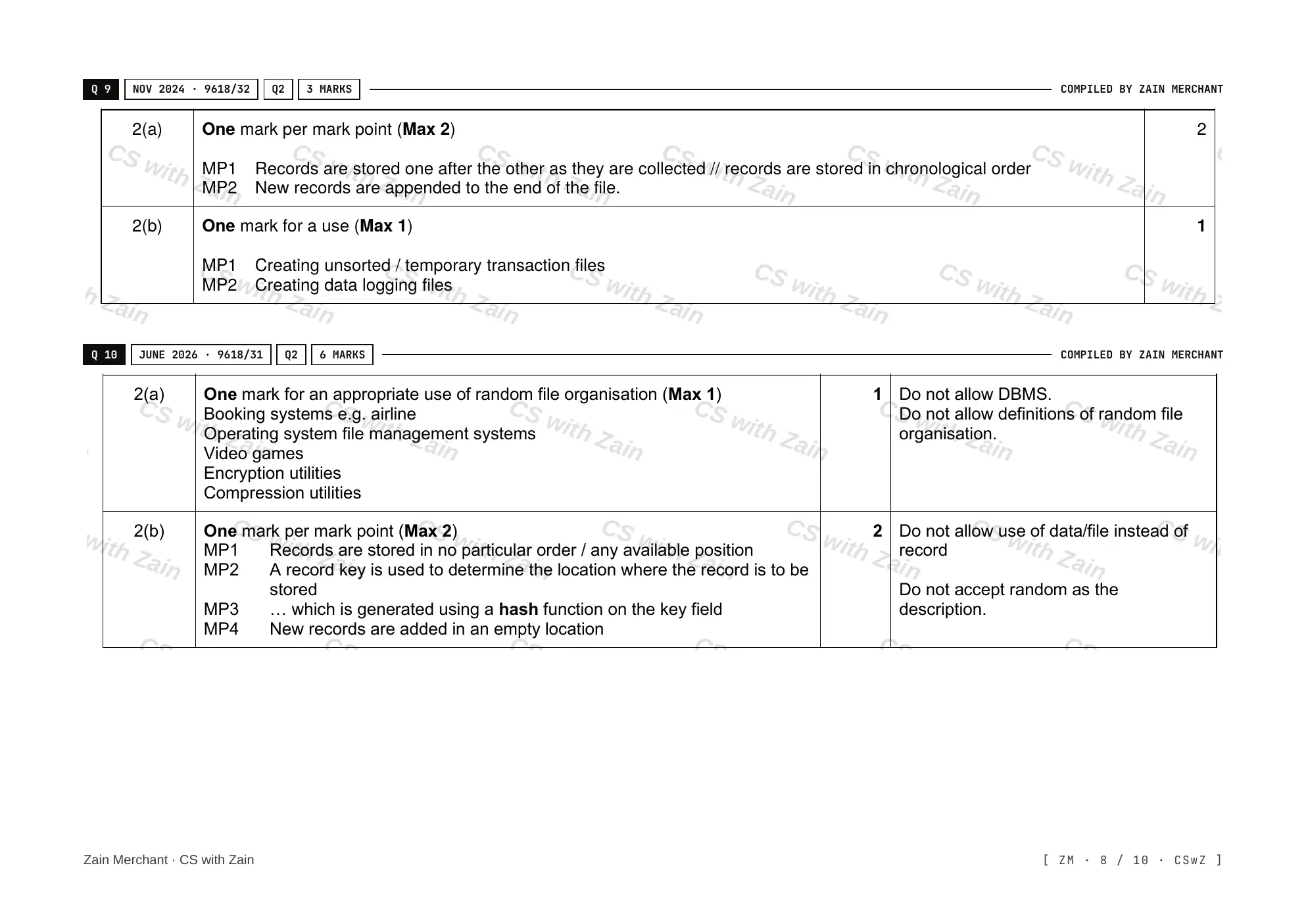 13.2 File organisation and access mark scheme, page 7