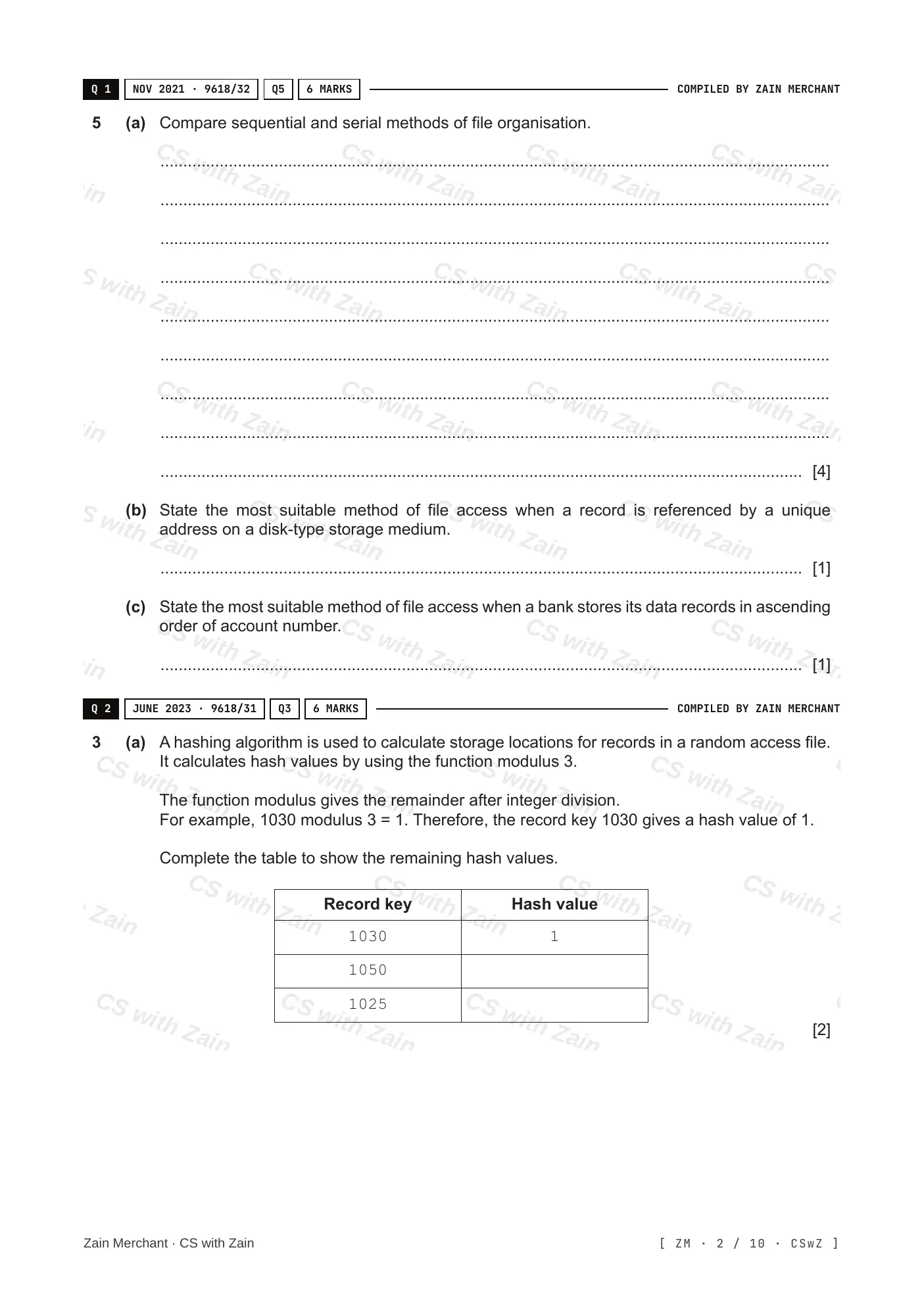 13.2 File organisation and access questions, page 1
